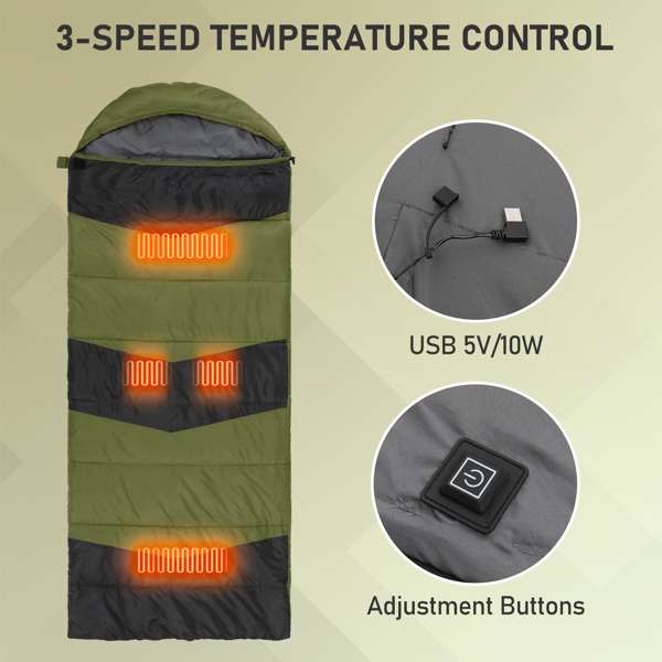 Rectangular Heated Sleeping Bag, Lightweight Sleeping Bag With