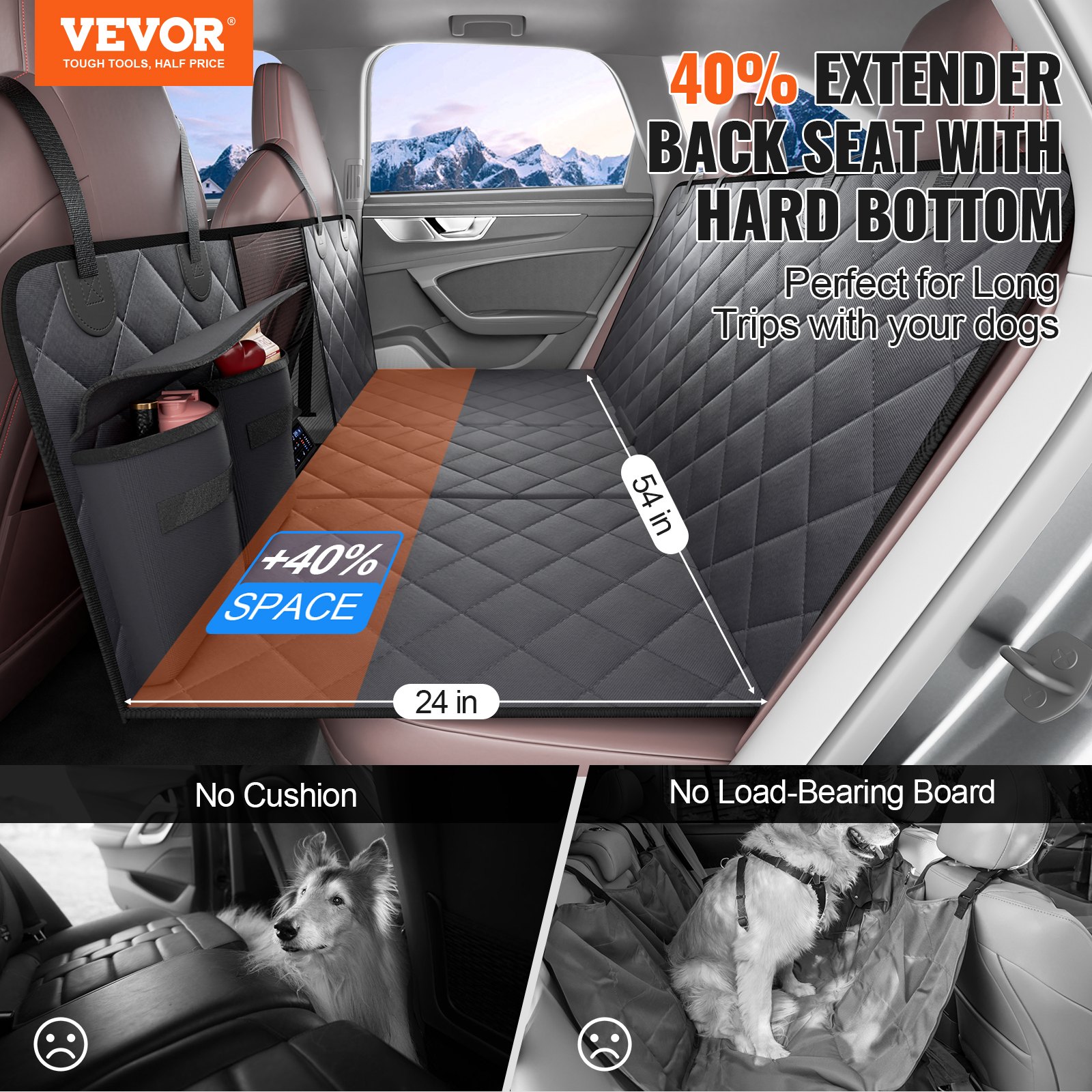 Dog Car Seat Cover For Back Seat 54 X 24 In Waterproof 600d For