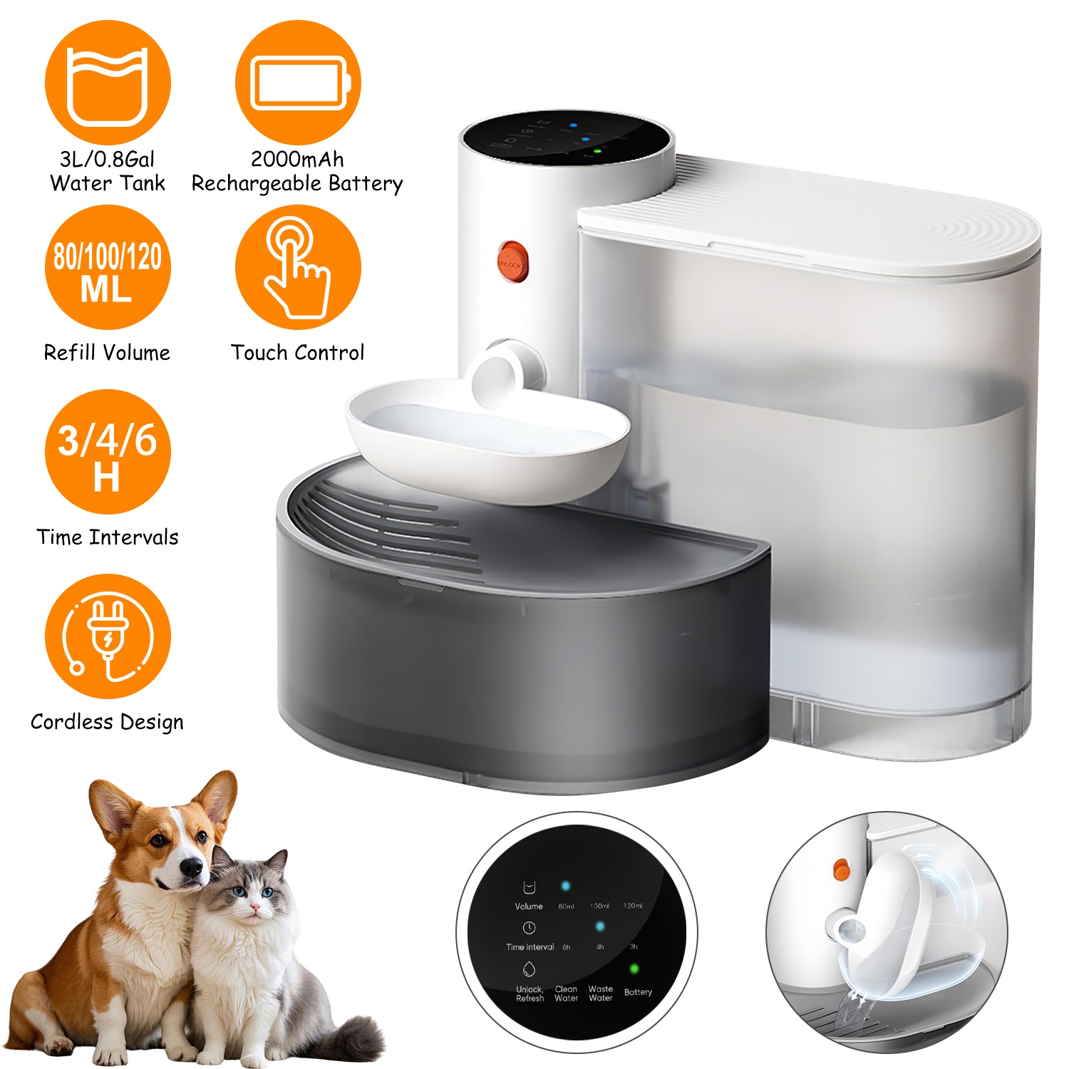 Smart Pet Water Fountain Automatic Cat Water Dispenser 3l