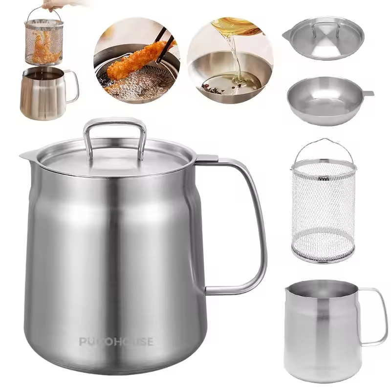 2l Stainless Steel Oil Filter Pot, With Fine Mesh Filter, Oil