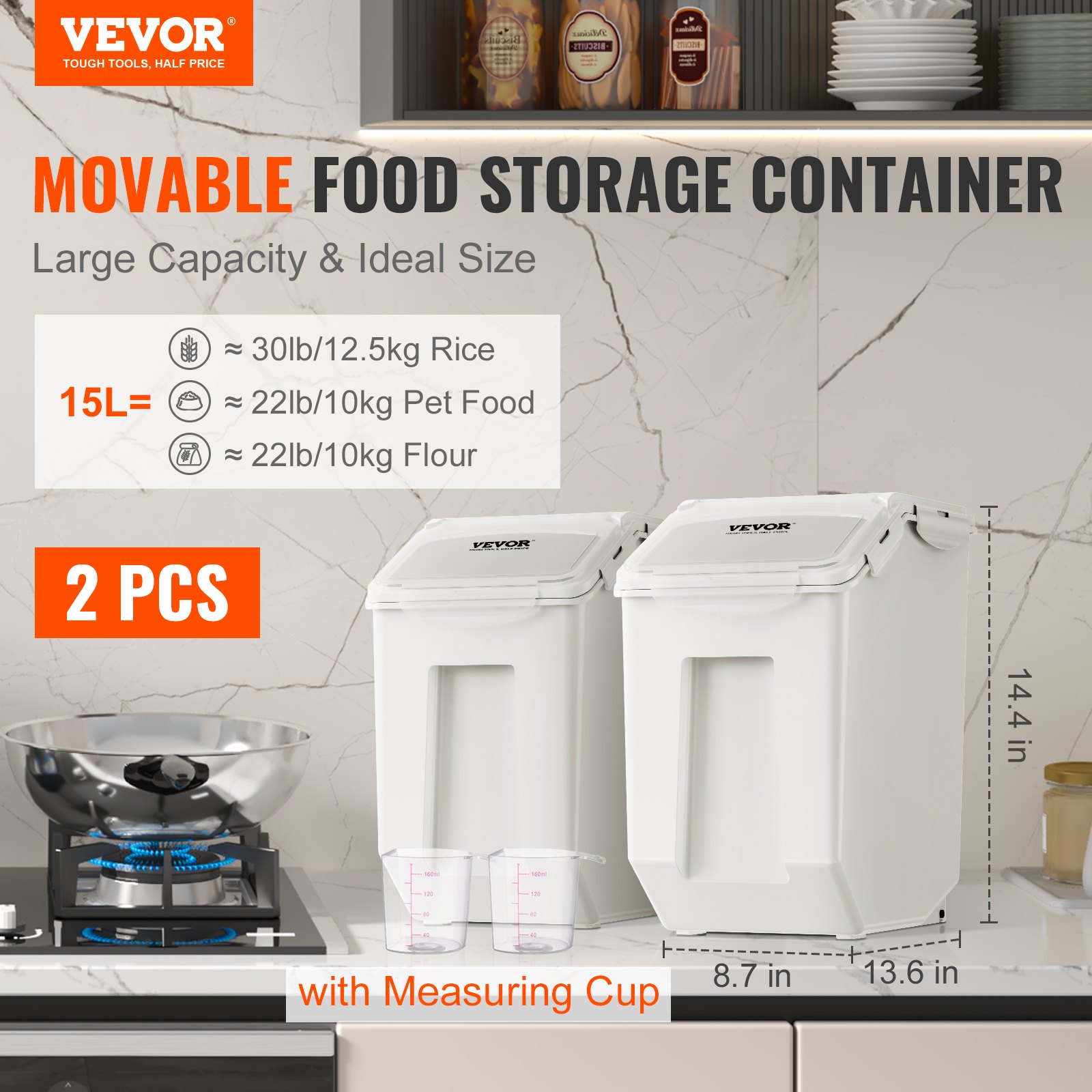 Ingredient Storage Bin, 2 X 15l Dispenser Bin With 2 Measuring