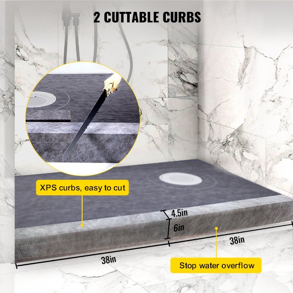 Shower Curb Kit, 38x60 Watertight Shower Curb Overlay With 4