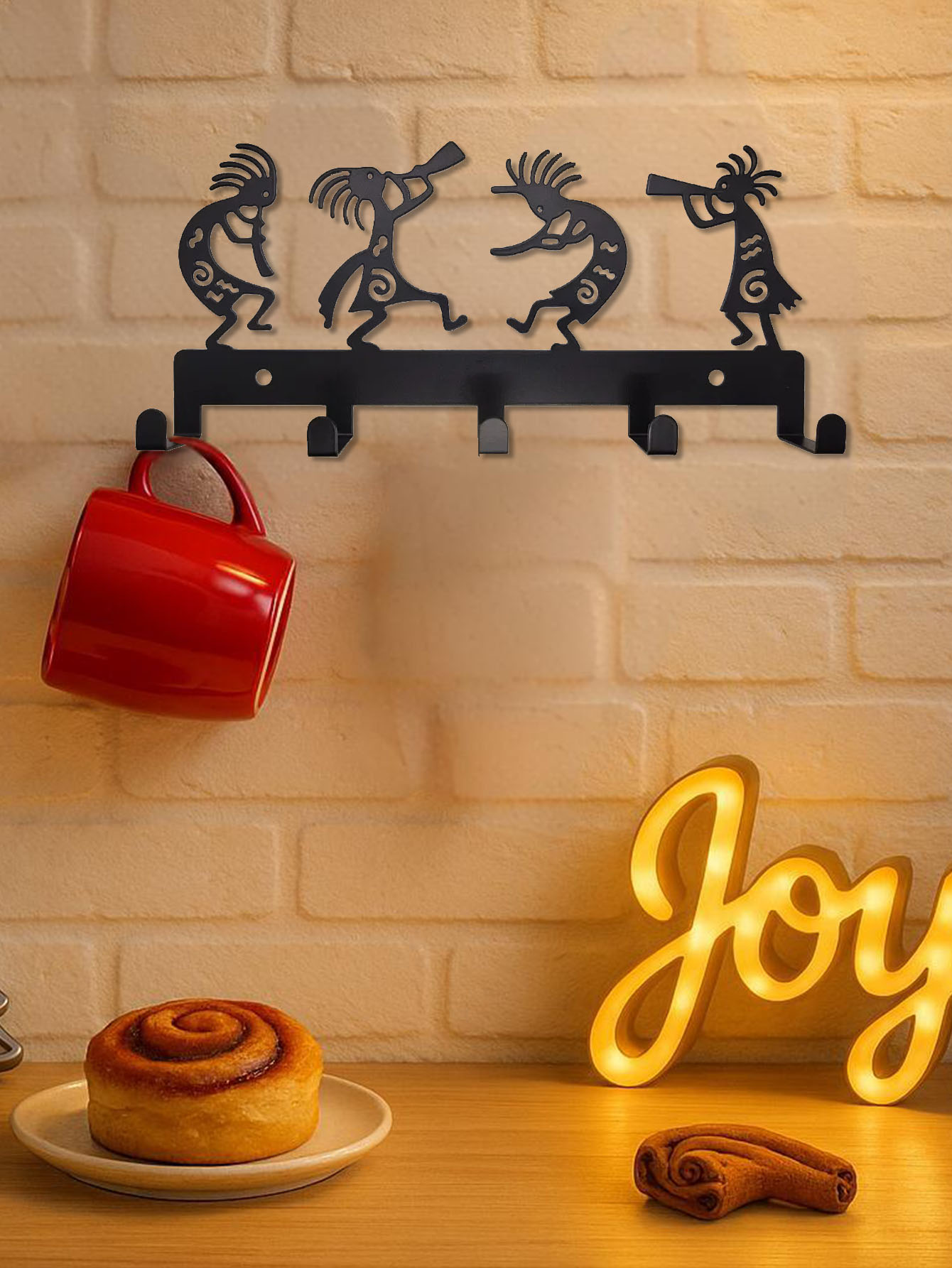 Vintage Black Metal Coat Rack Wall Mounted 5 Heavy Duty Hooks