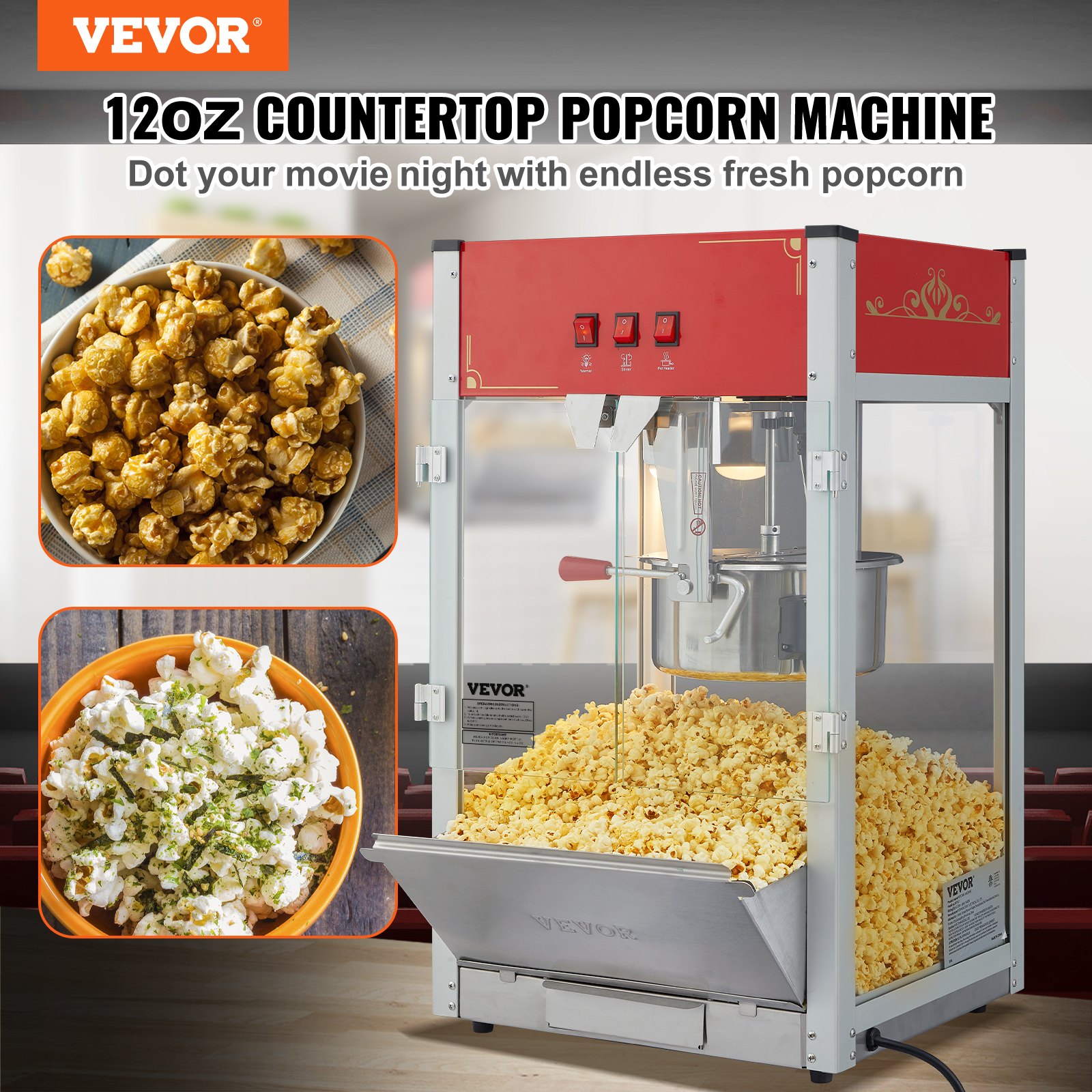 Popcorn Popper Machine 12 Oz Countertop Popcorn Maker 1440w 80
