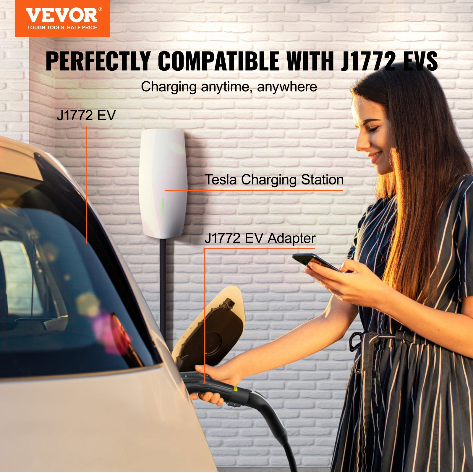 Tesla To J1772 Charging Adapter, Max 48 Amp 240v, J1772 Evs