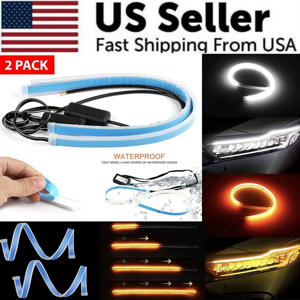 2 X 60cm Slim Amber Sequential Flexible Led Drl Turn Signal