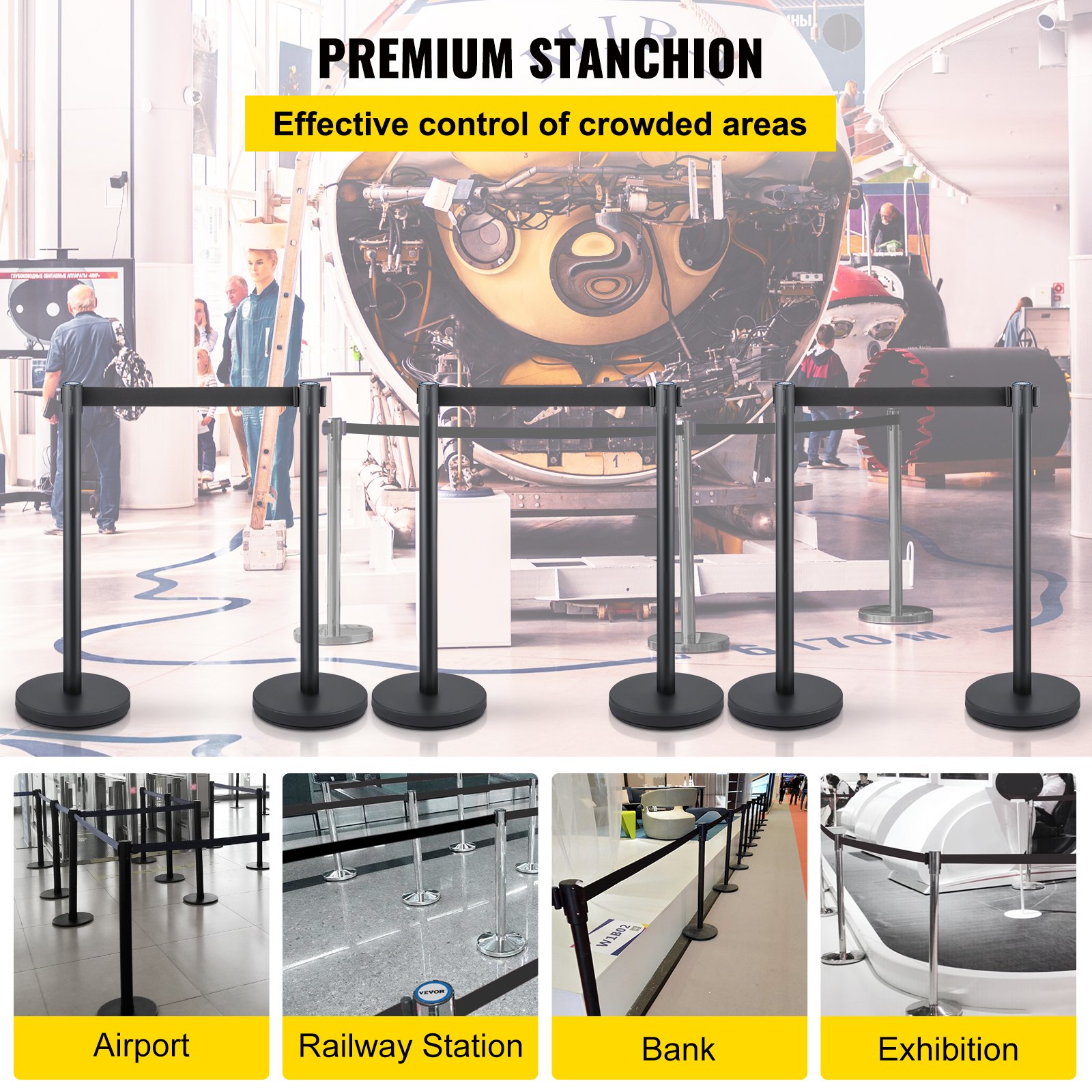 Crowd Control Stanchion, Set Of 6 Pieces Stanchion Set,