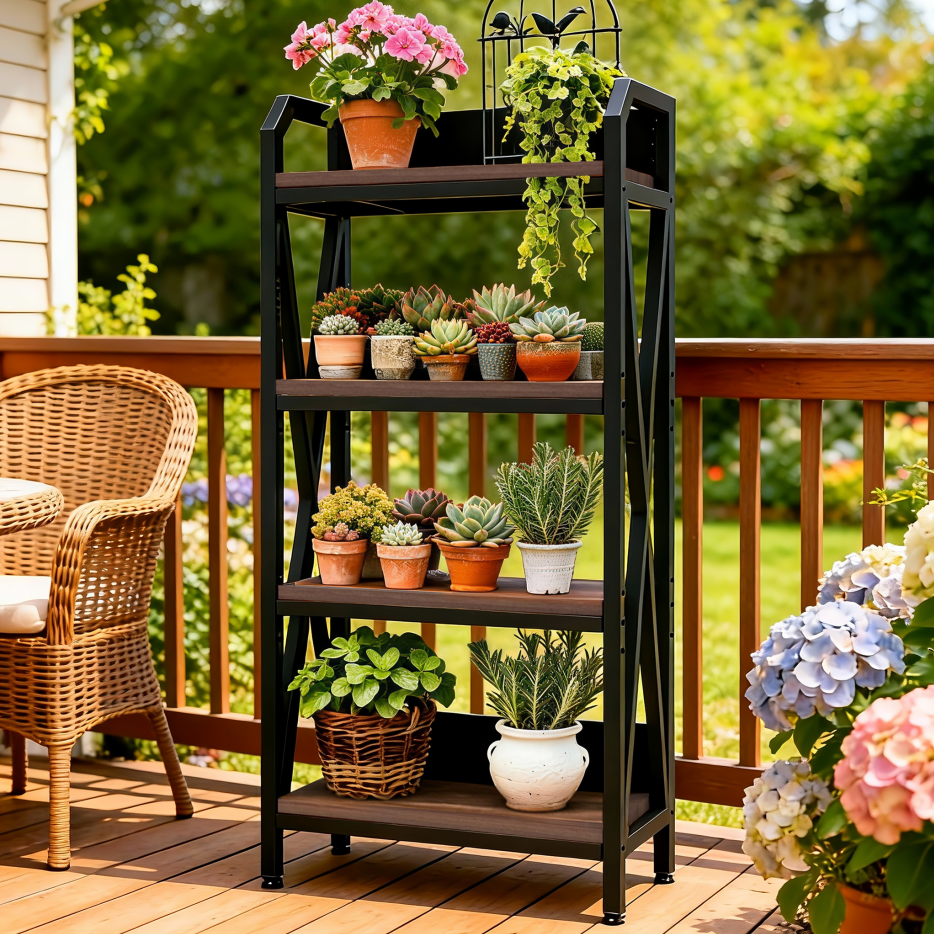 56.30'' Bakers Rack 4 Level Storage Shelves Mental And Wooden
