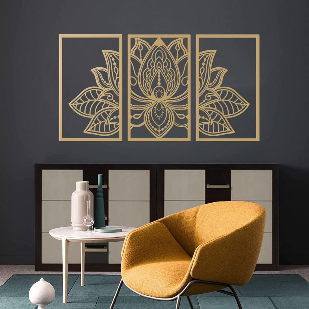 Handmade Metal Golden Lotus Mandala Wall Art Boho Zen Decor For
