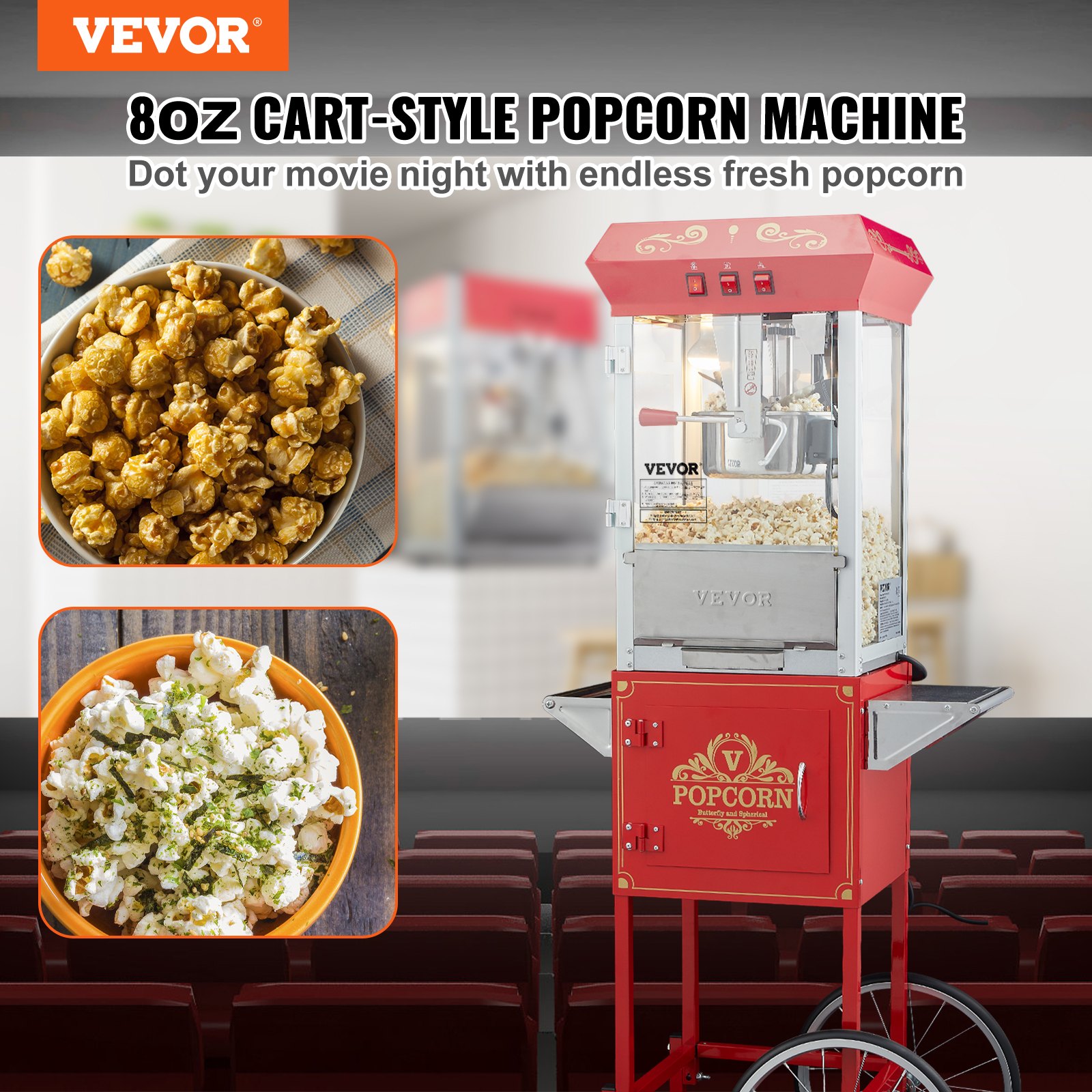 Popcorn Popper Machine 8 Oz Popcorn Maker With Cart 850w 48