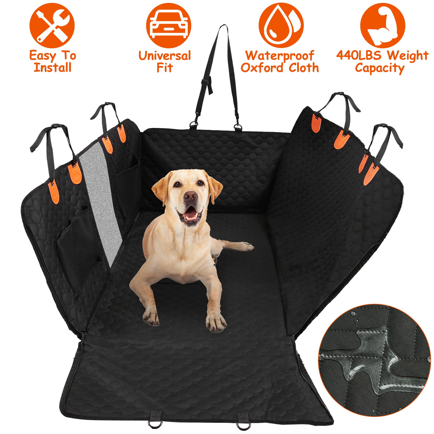 Dog Car Back Seat Cover With Zipper Mesh Window Storage Bags