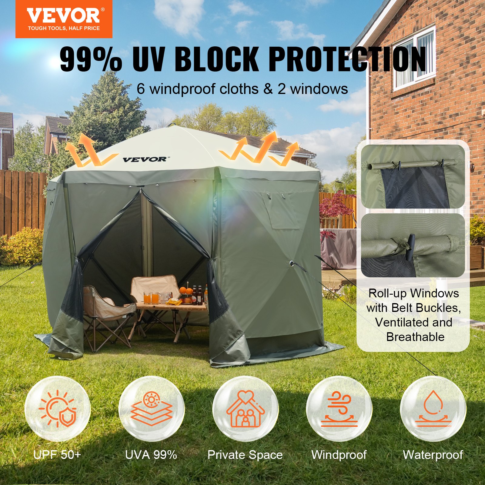 Popup Gazebo Tent, Pop Up Screen Tent 6 Sided Canopy Sun