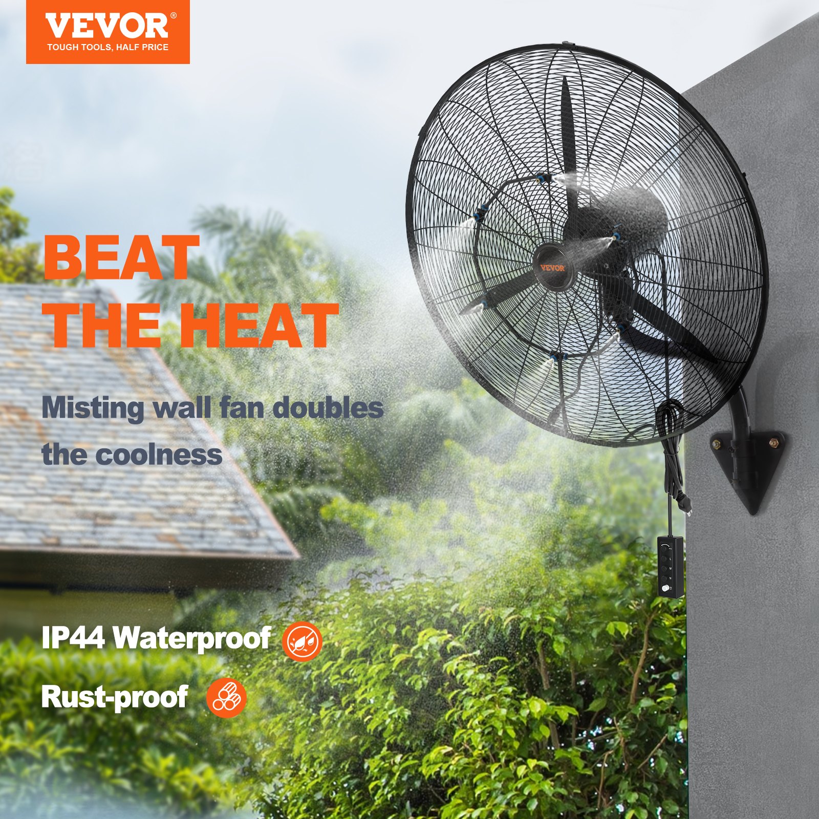 Wall Mount Misting Fan, 30 Inch, 3 Speed High Velocity Max.