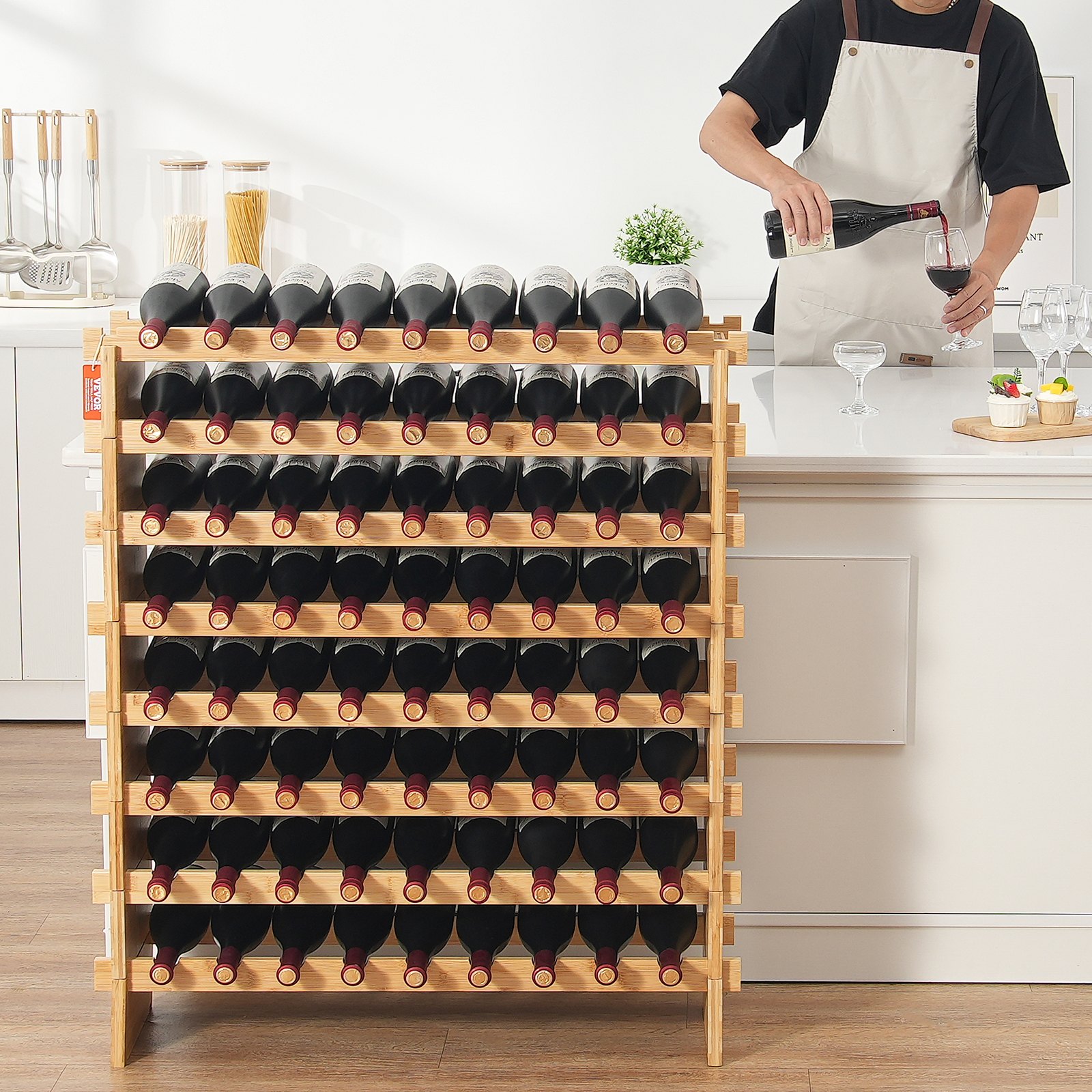 72 Bottle Upgrade Modular Wine Rack Bamboo Wood Display Shelf 8