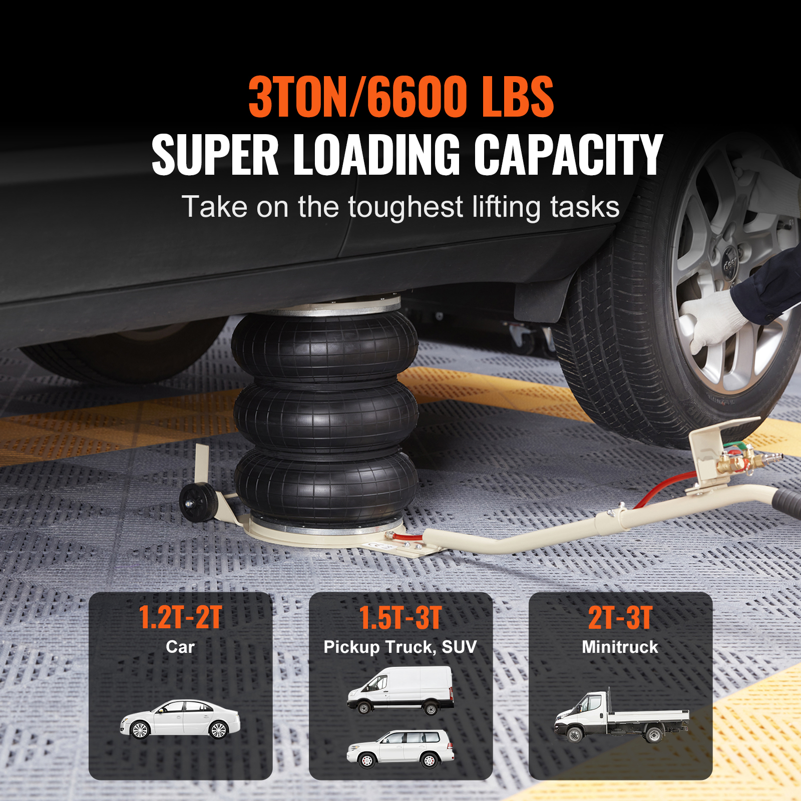 Triple Bag Air Jack 3 Ton 6600 Lbs Pneumatic Jack For Car Suv