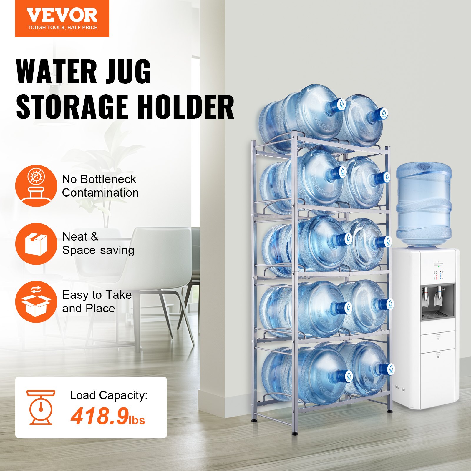 5 Tier Water Jug Holder Double Row Water Jug Rack 10 Bottles