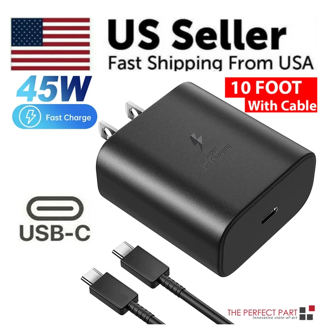 45w Usb C Super Fast Wall Charger 10ft Cable For Galaxy S20 S21