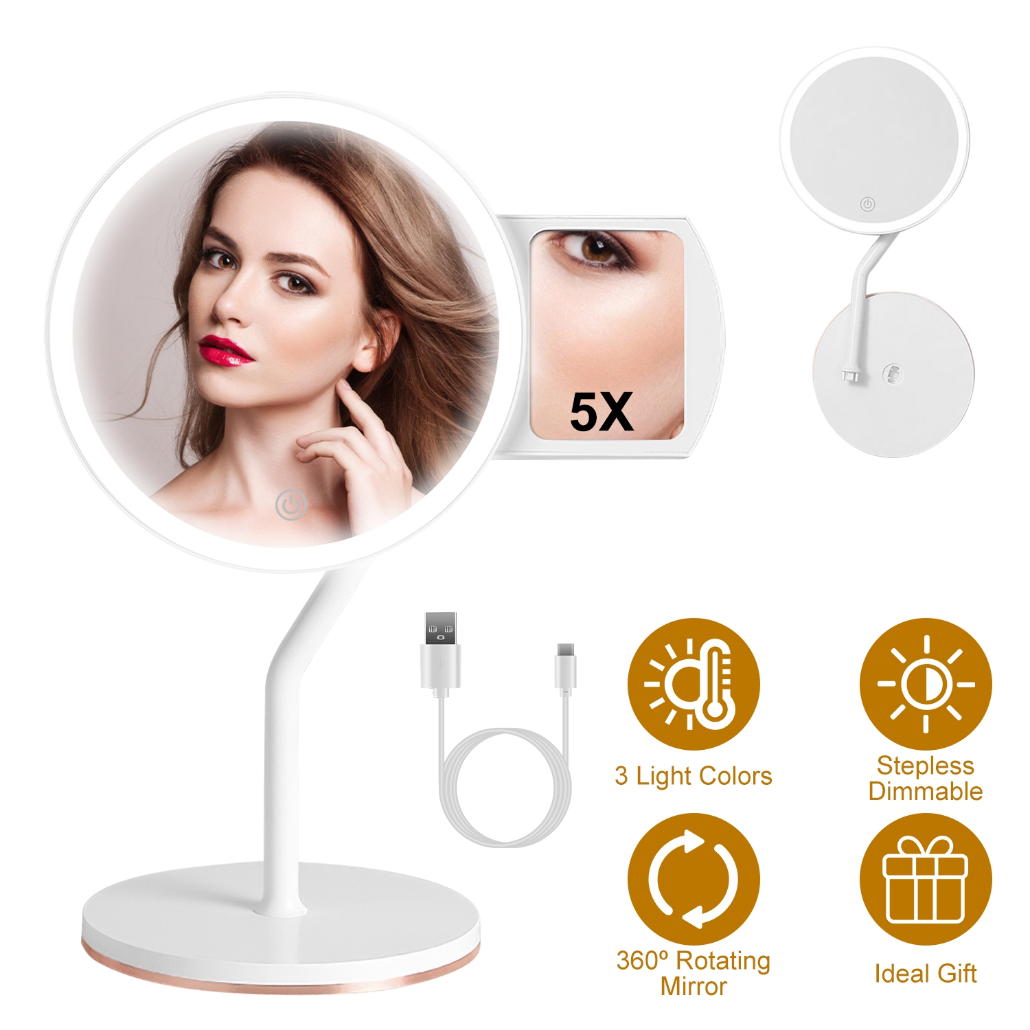 7.48in 5x Magnifying Lighted Makeup Mirror Dimmable