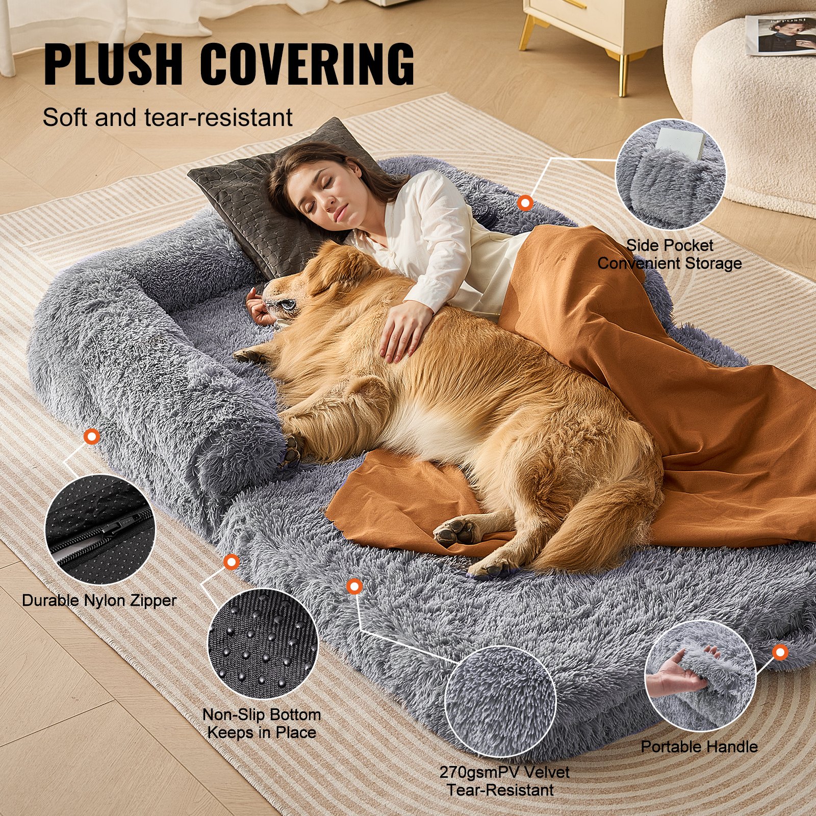 Human Dog Bed 72 X48x10in Large Human Size Dog Bed Washable Pv