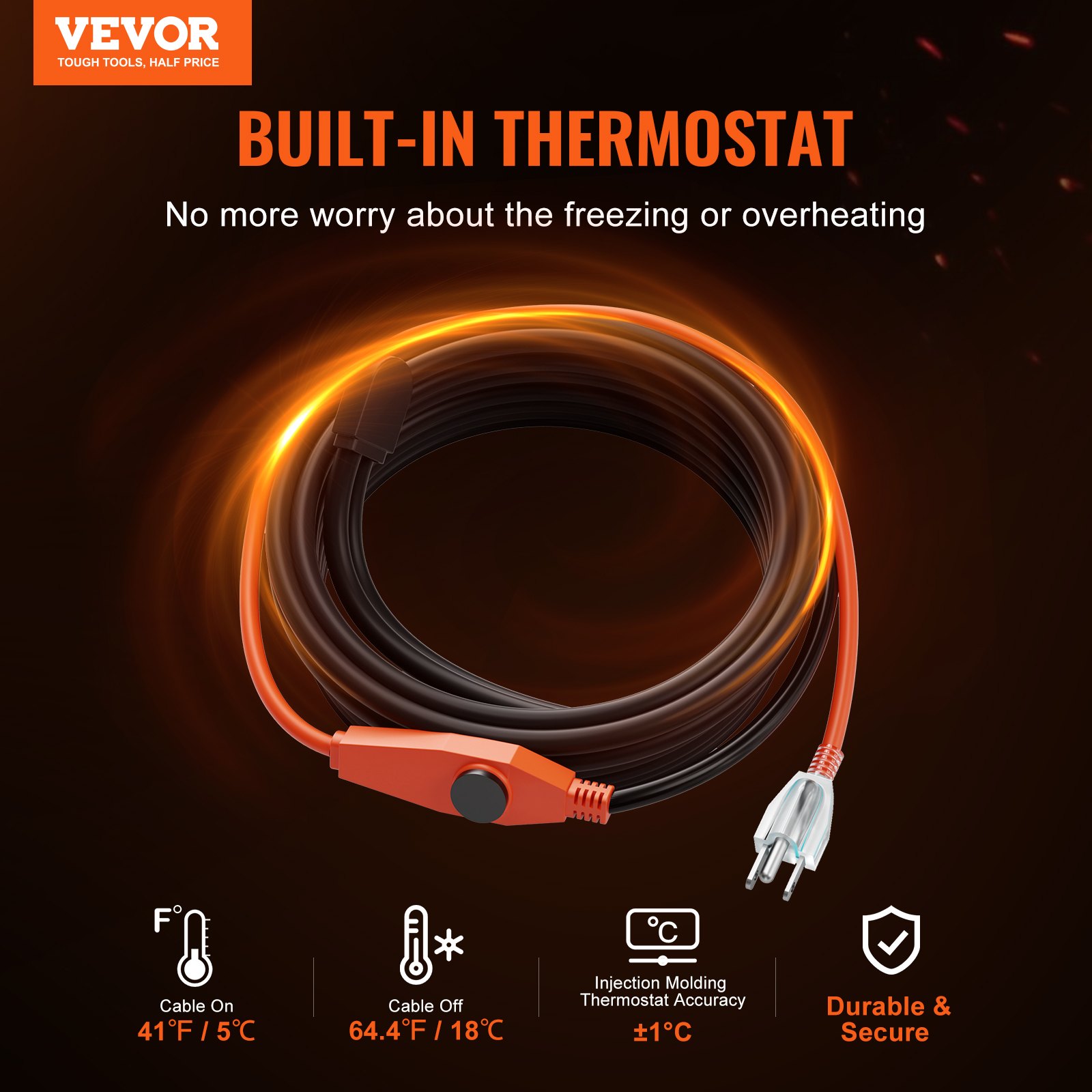 Pipe Heating Cable 30ft 7w Ft Heat Tape For Pipes With Built In