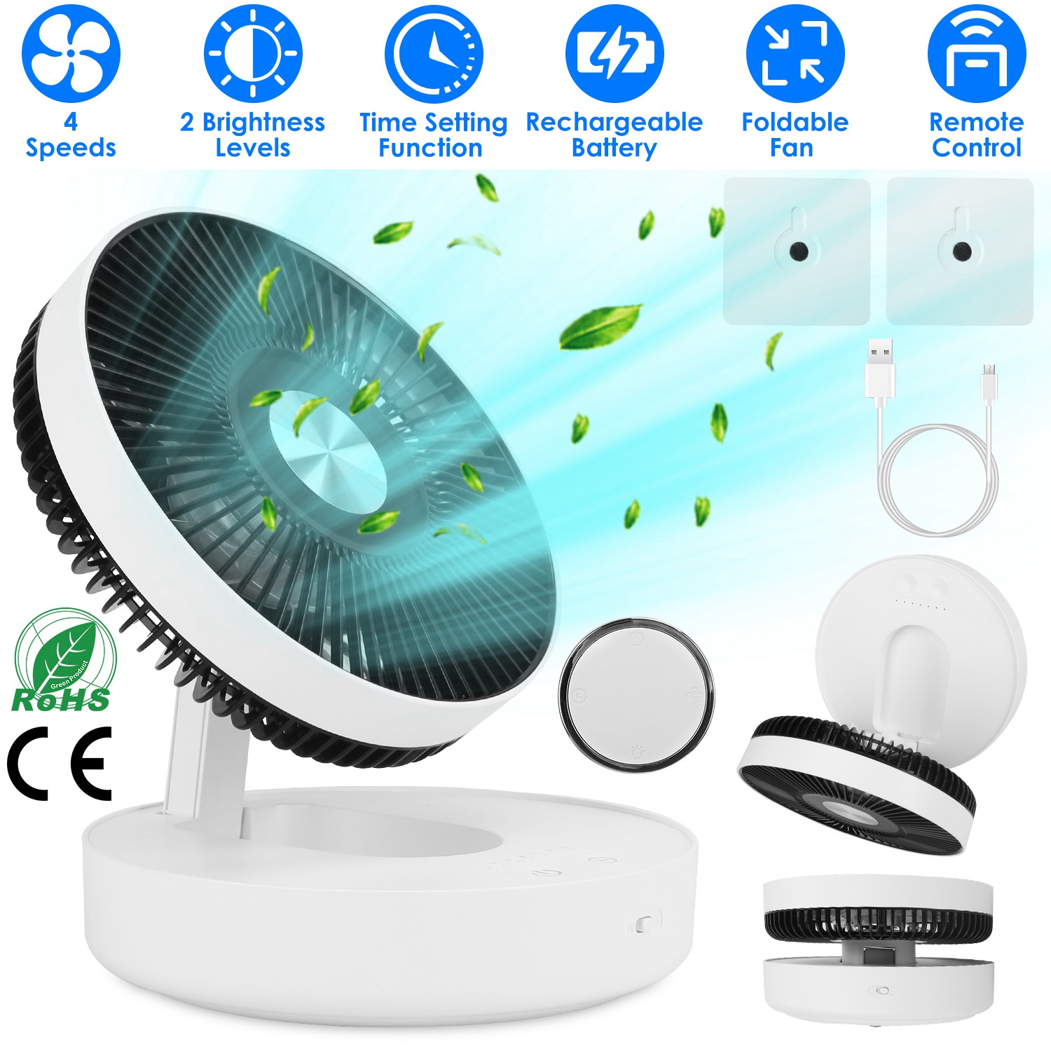 Foldable Rechargeable Led Desk Fan Wall Mounted Fan With