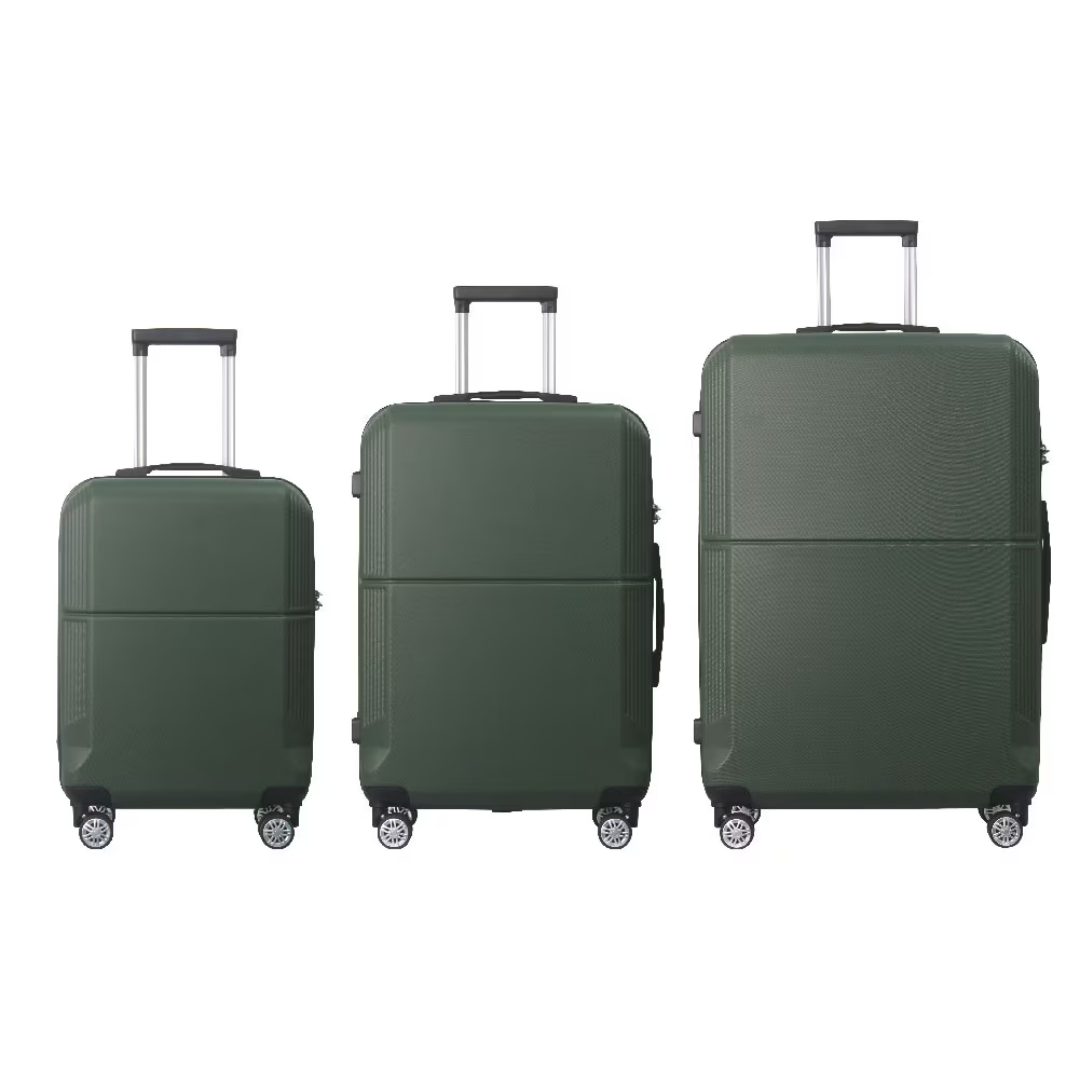 Green 3 Piece Premium Abs Luggage Set 20, 24, And 28 Suitcases