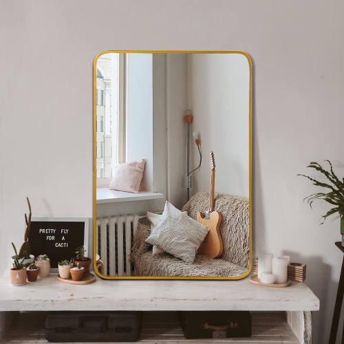 24x32 Inch Gold Metal Framed Rectangular Bathrrom Mirror For