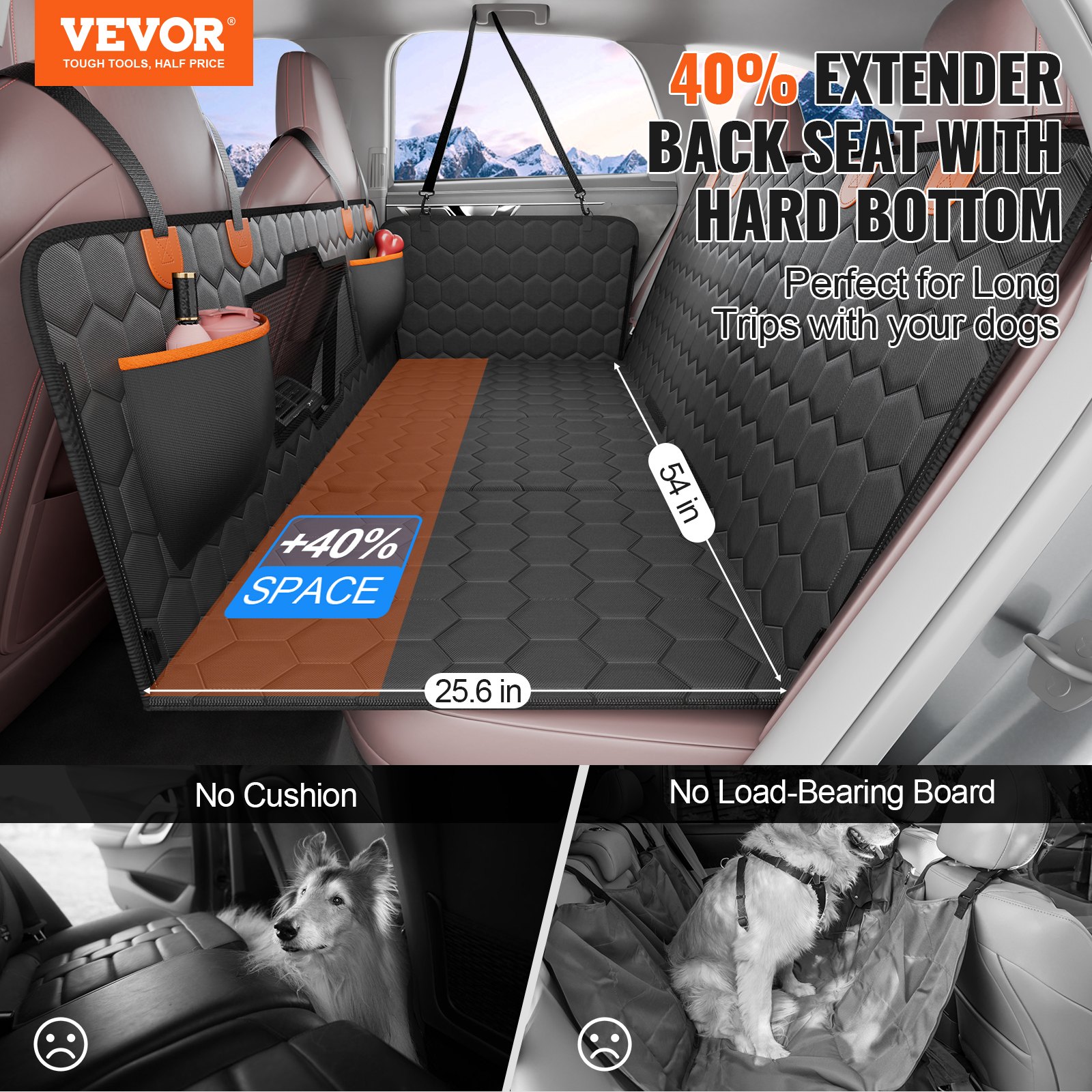 54 X 25.6 In Dog Car Seat Cover For Back Seat Waterproof 600d