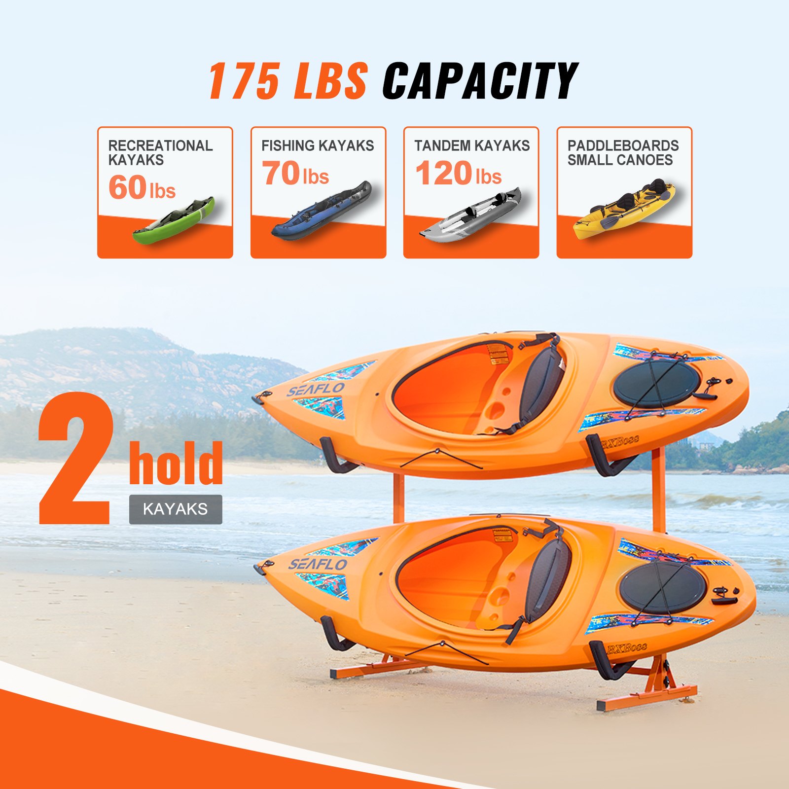 Freestanding Kayak Storage Rack, Kayak Stand For 2 Kayak Canoe