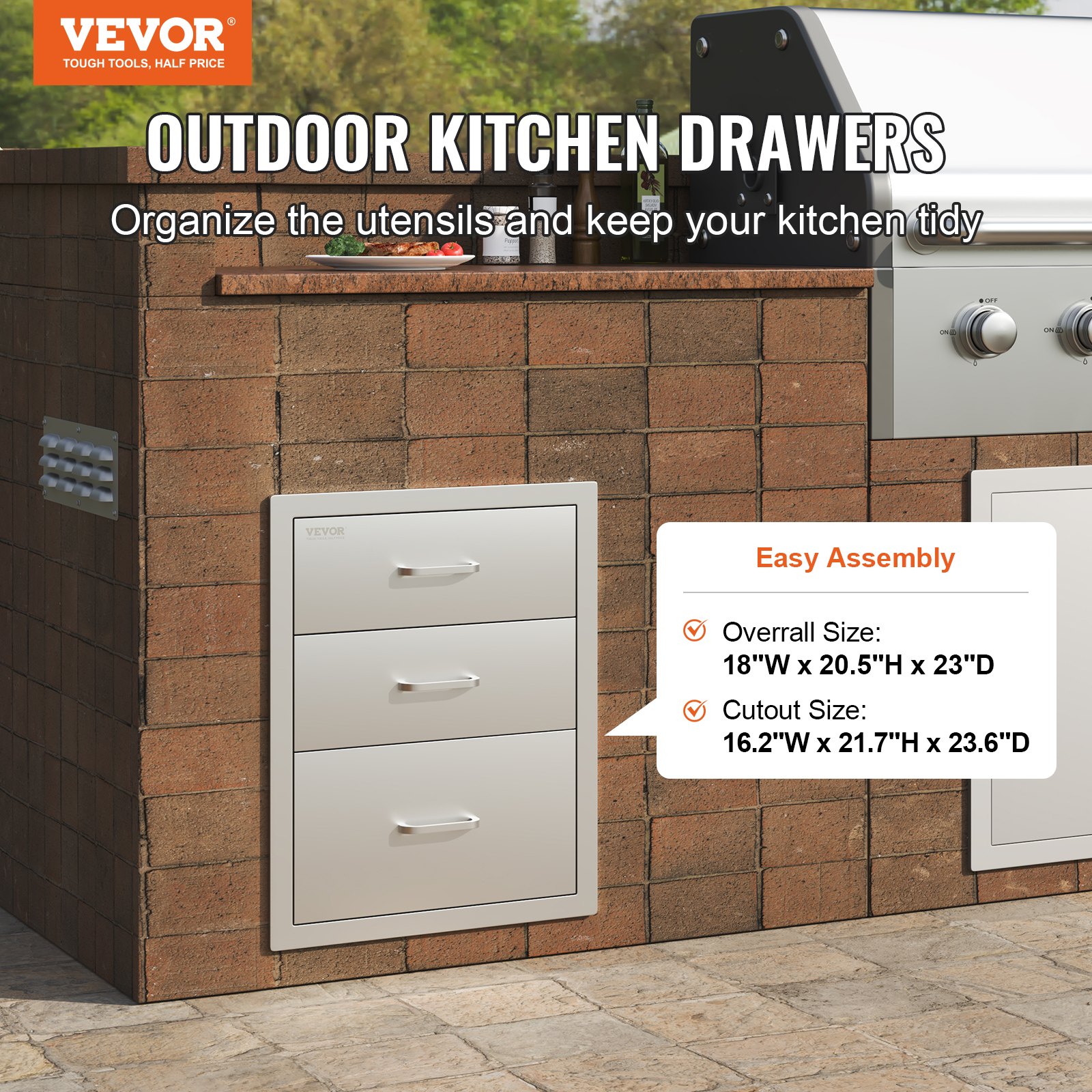 18x20.5 Inch Outdoor Kitchen Stainless Steel Triple Access Bbq