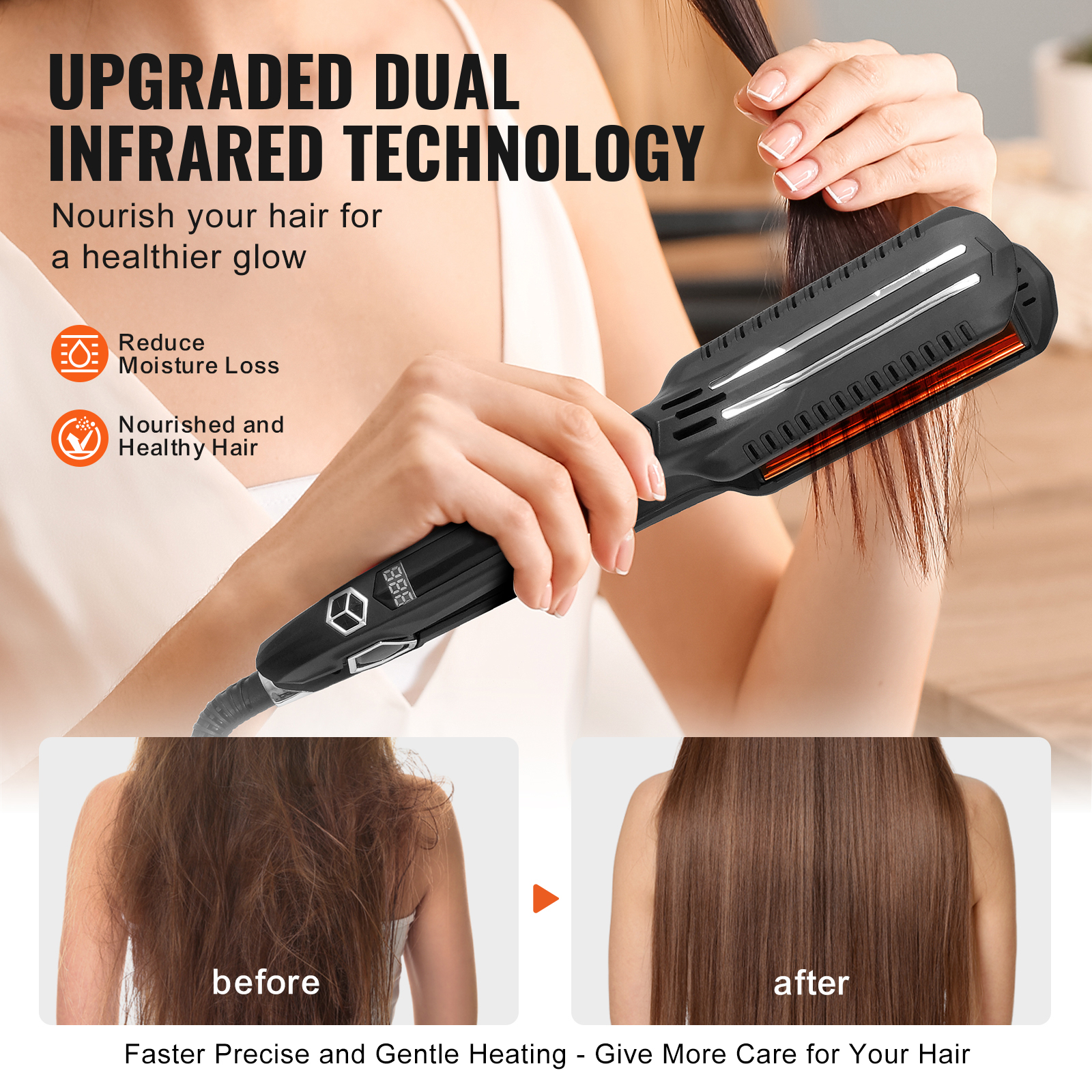Hair Straightener, Titanium Flat Iron, Dual Infrared Hair