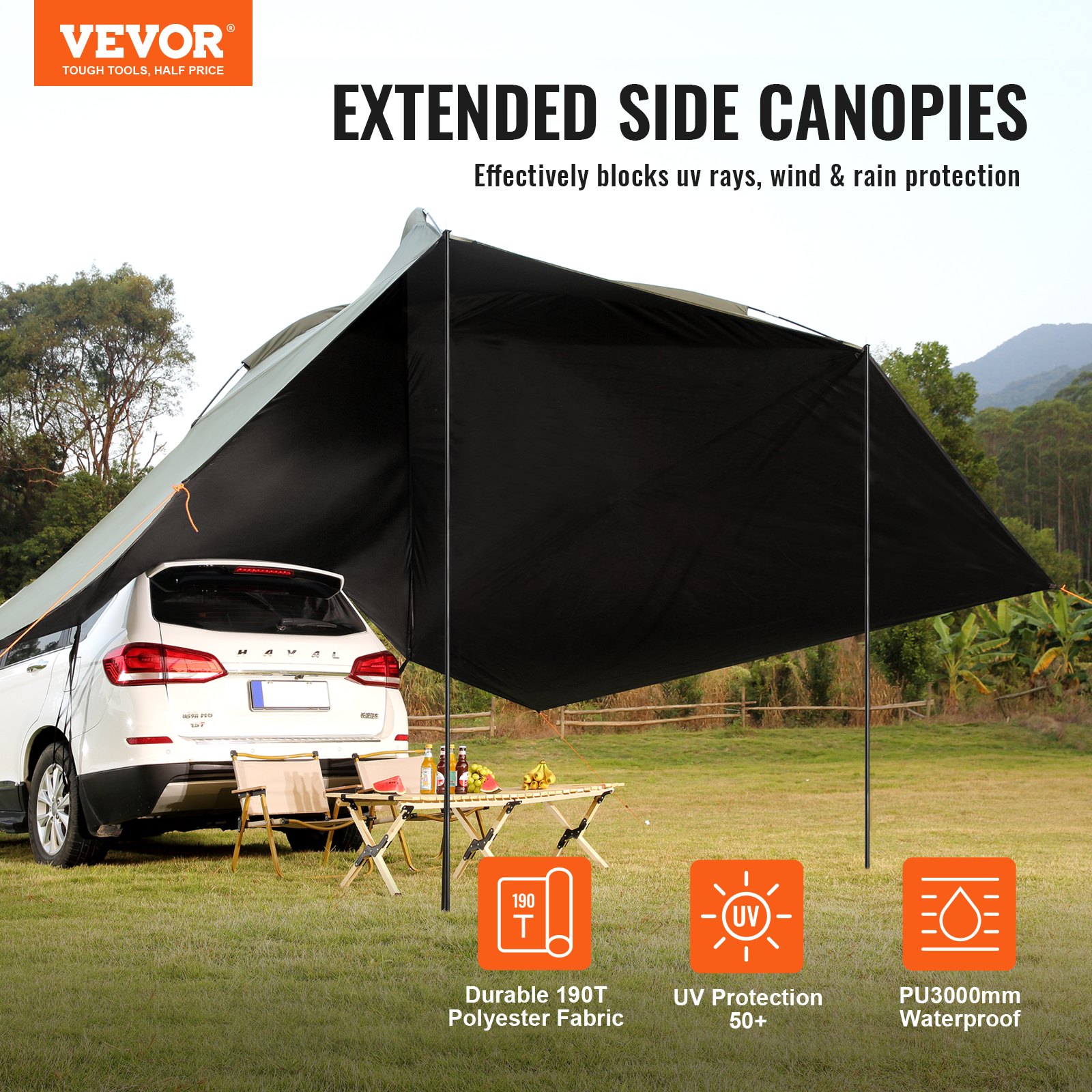 Vehicle Awning, Large Shade Coverage Car Side Awning, Pu2000mm