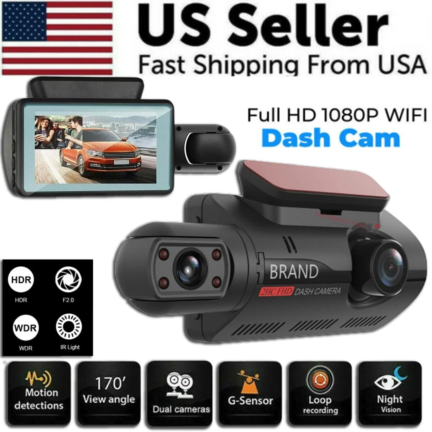1080p Dual Lens Car Dvr Dash Cam Video Recorder G Sensor Front