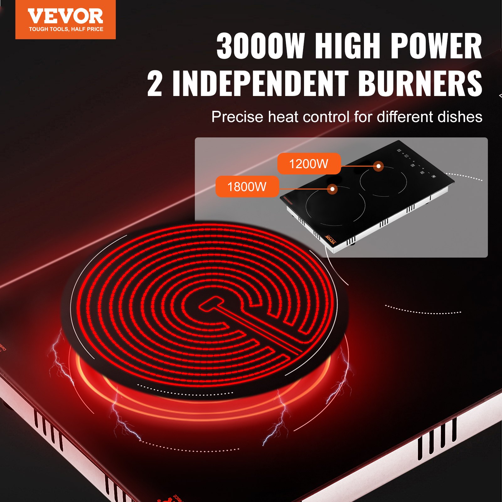 Built In Electric Stove Top, 20 X 11.6 Inch 2 Burners, 240v
