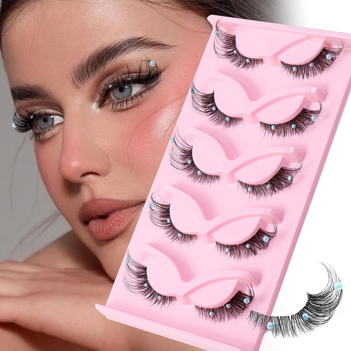 5 Pairs False Lashes Eyelashes Extension Cluster, Clear Band