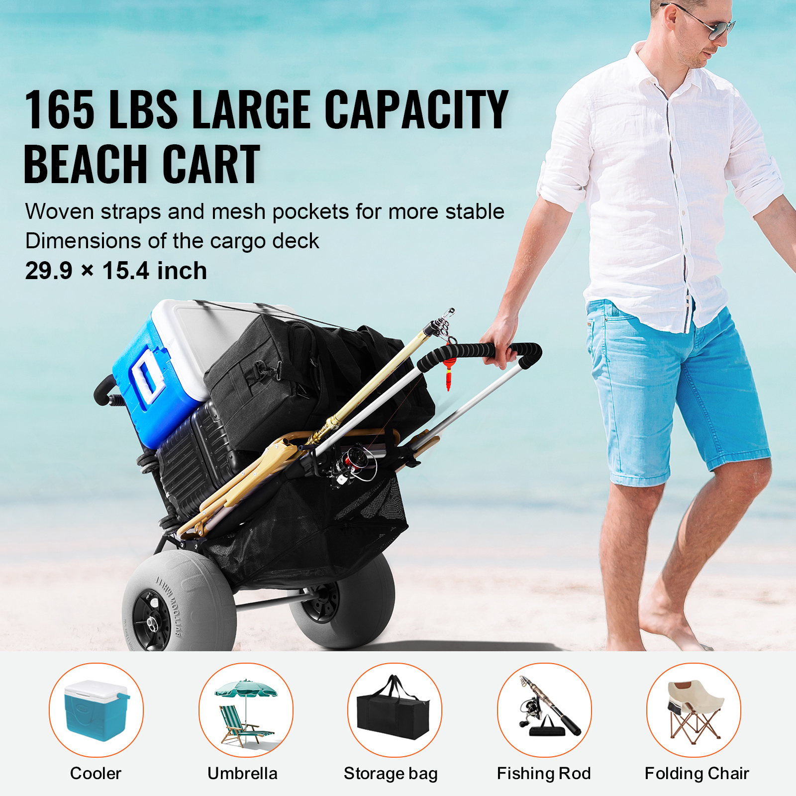 Beach Dolly With Big Wheels For Sand, 29.9 X 15.4cargo Deck,