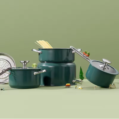 4pcs Stainless Steel Ceramic Coated Pot Set, Including 1 Milk