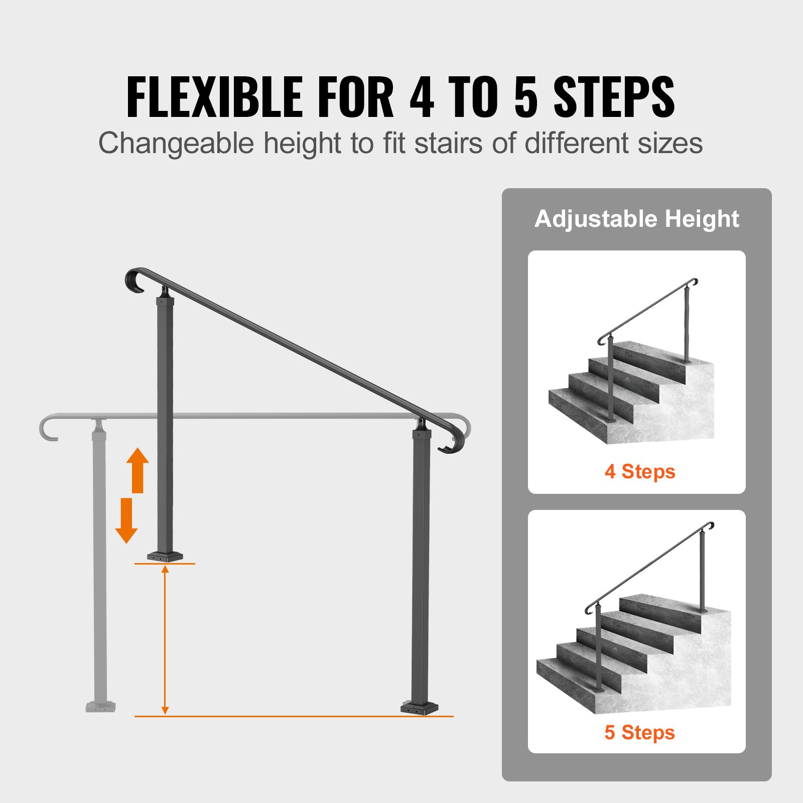 Handrails For Outdoor Steps, Fit 3 5 Steps Outdoor Stair