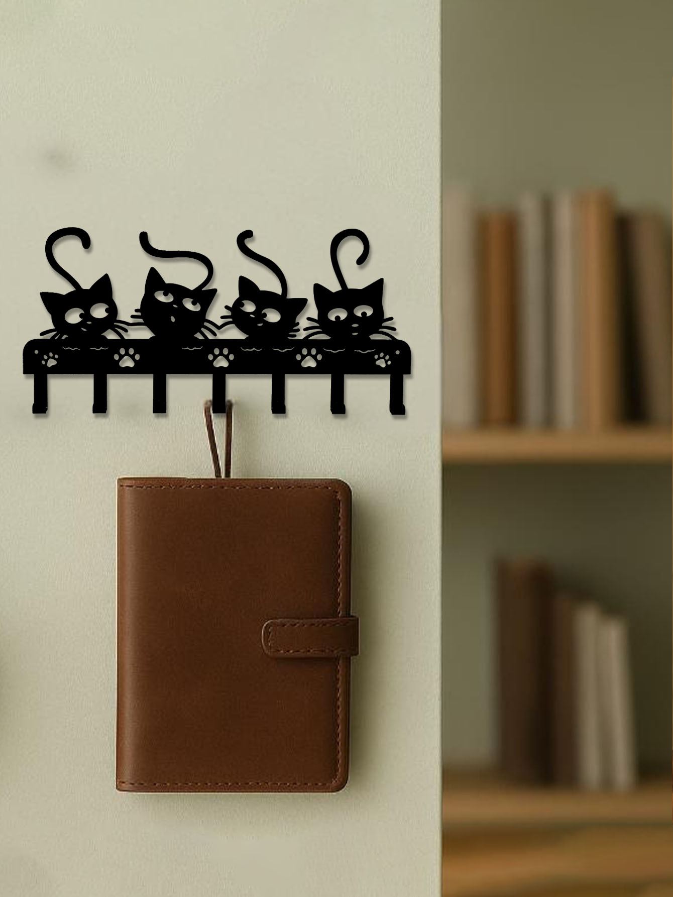 Black Cats Wall Hooks Key Holder W 7 Hooks Black Iron Wall
