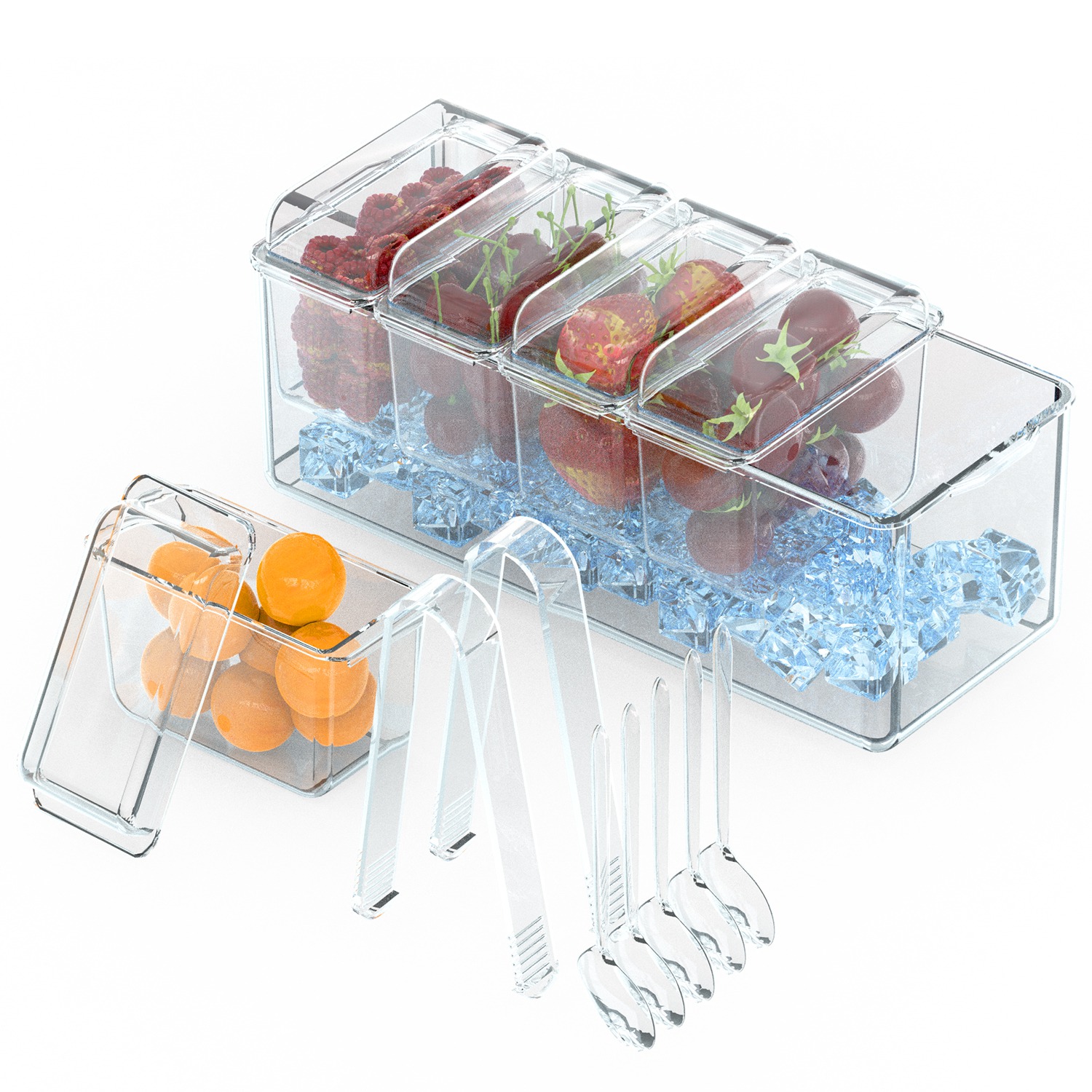 1set Ice Chilled Condiment Caddy Serving Tray Container Bar