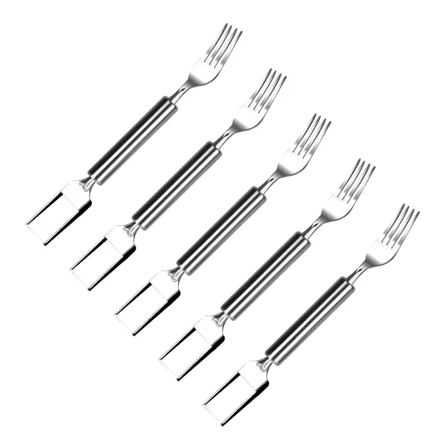 5pcs 2 In 1 Watermelon Cutter Slicer Fork Stainless Steel Dual