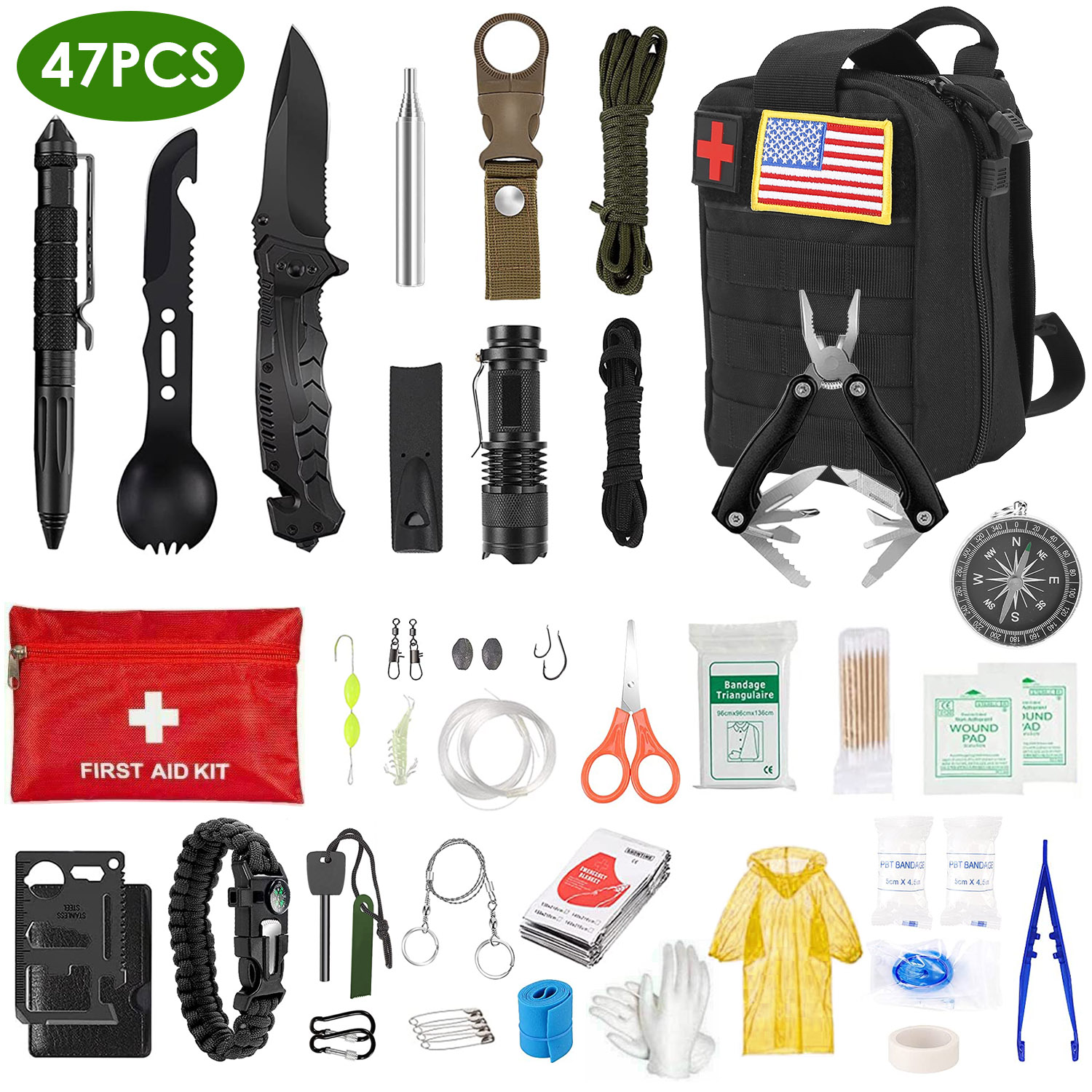 47pcs Emergency Survival Kit Survival Edc Gear Equipment Tool
