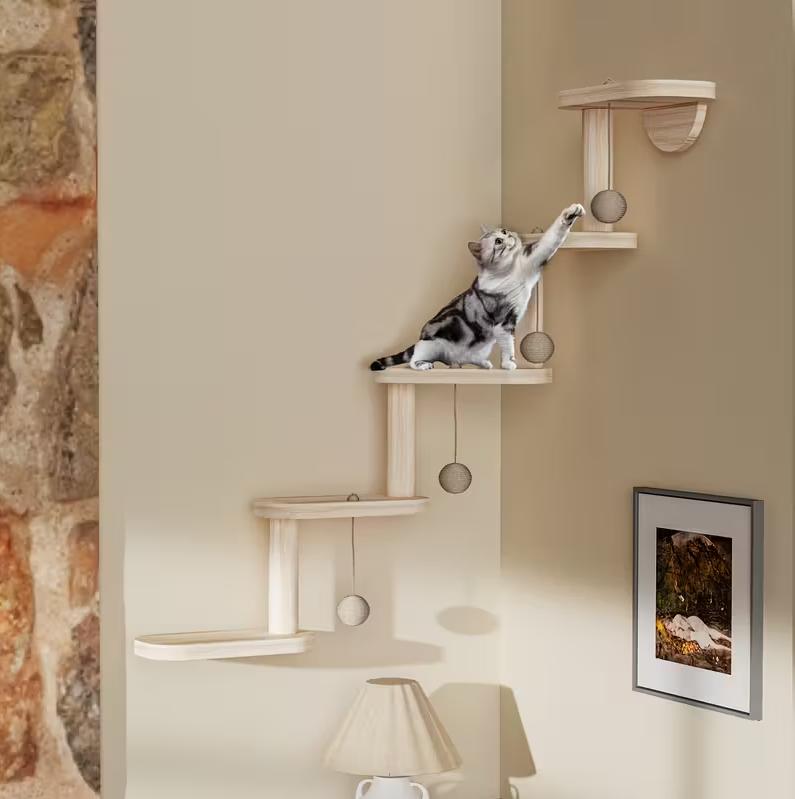 Diy Modular Cat Wall Climbing Frame, 4 Cat Balls, Multi Tiered