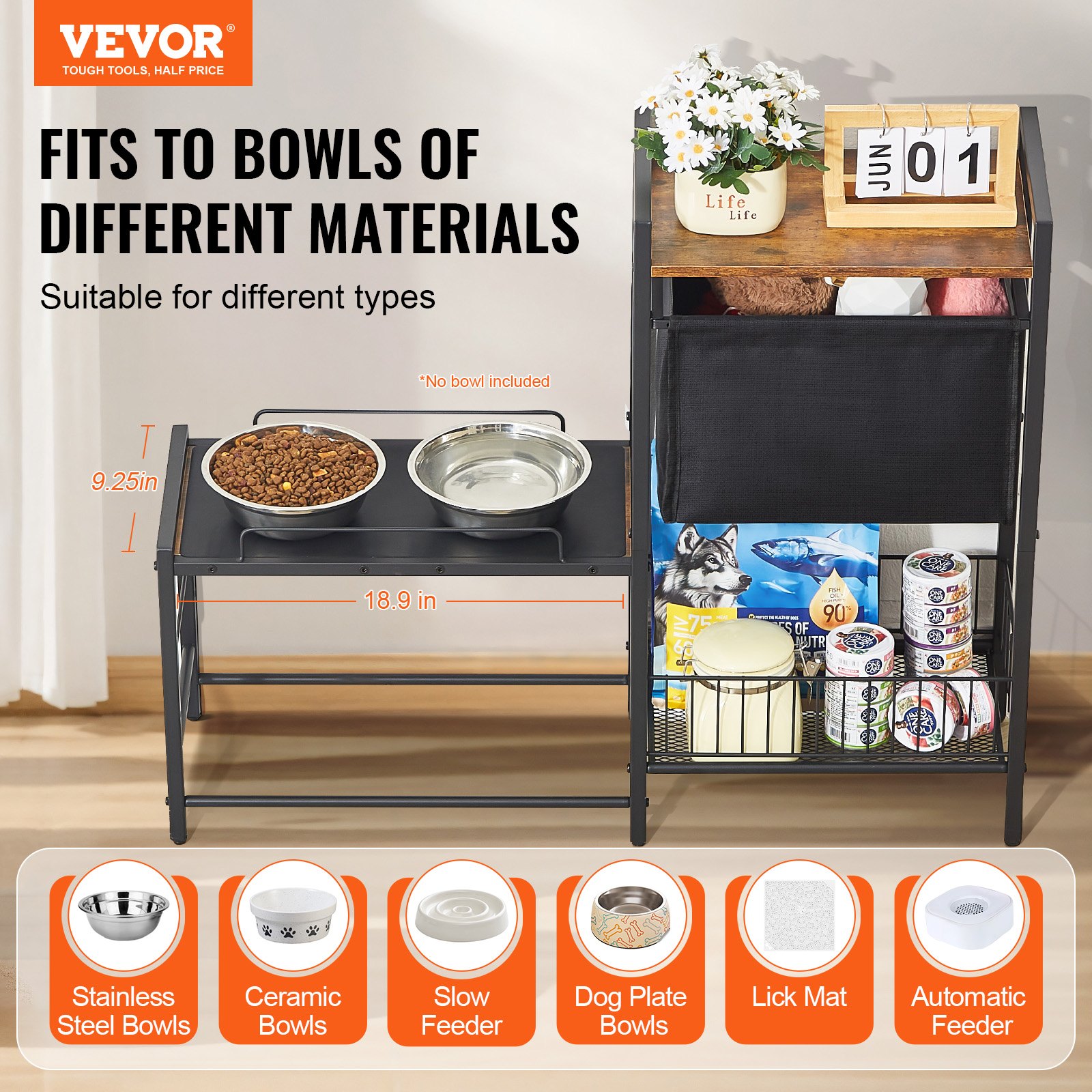 Pet Feeding Station With Storage Dog Food & Toy Organizer
