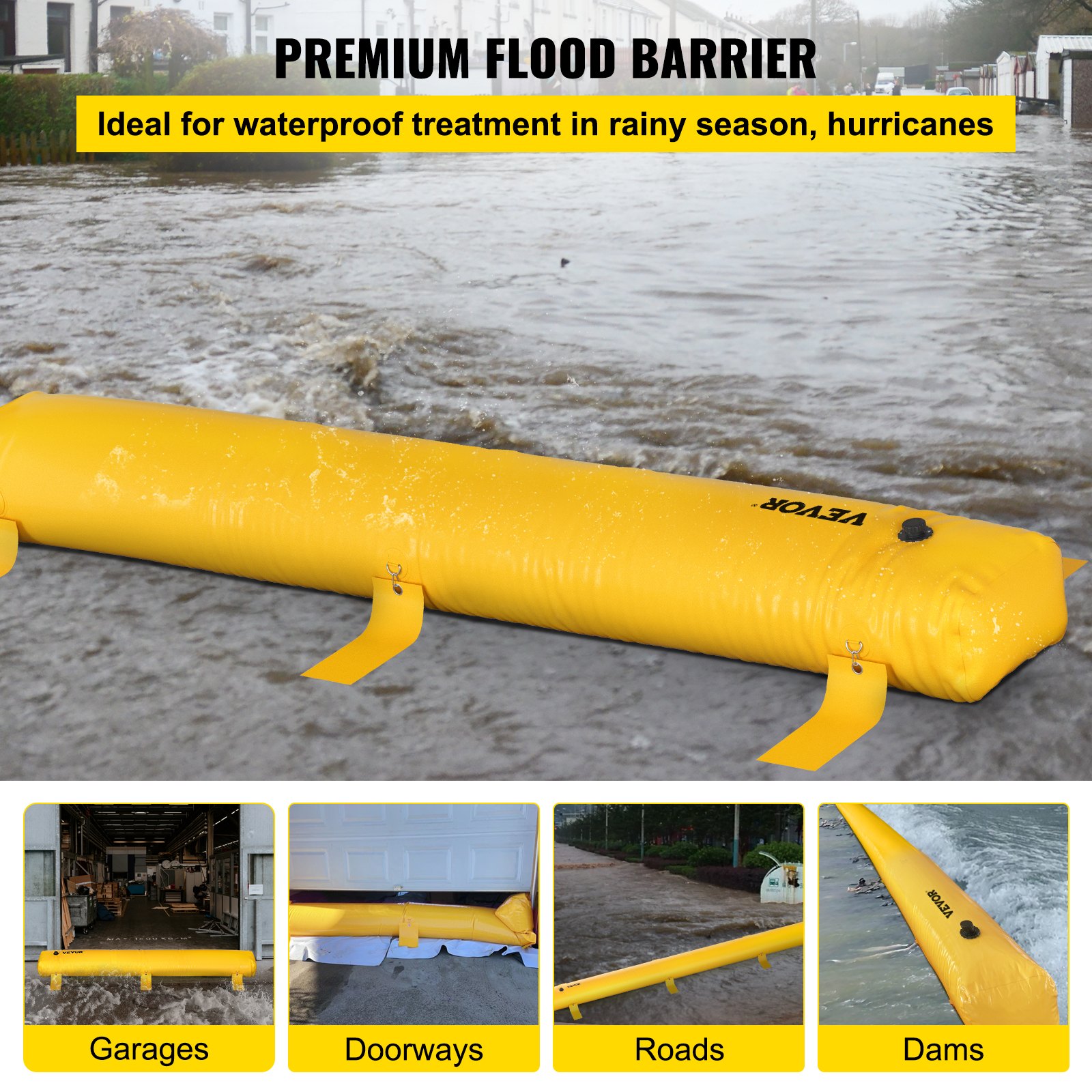 Flood Bag, 24 Ft Length X 12 In Height, Reusable Pvc Water
