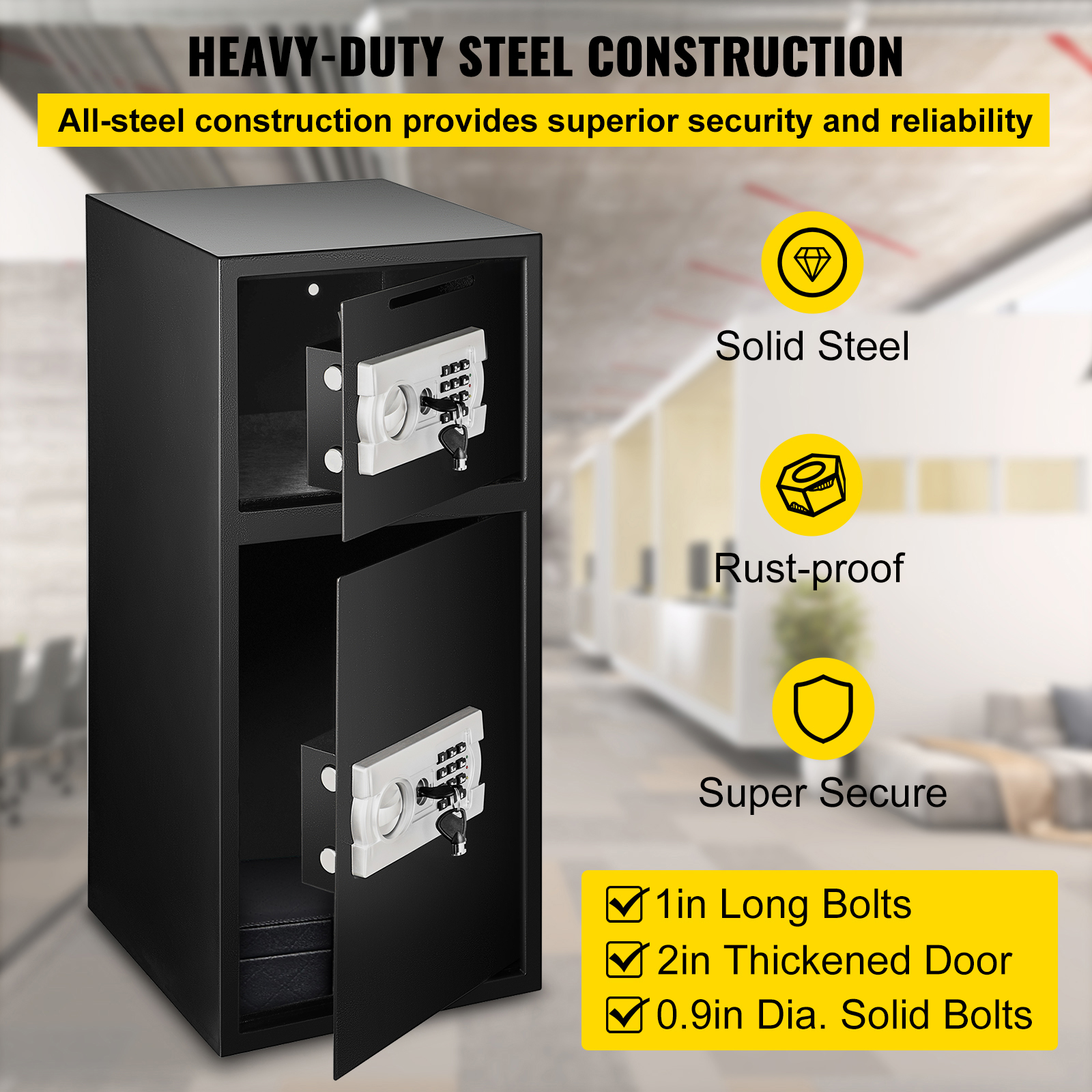 Large Double Door Security Safe Box 2.6 Cubic Feet Steel Safe