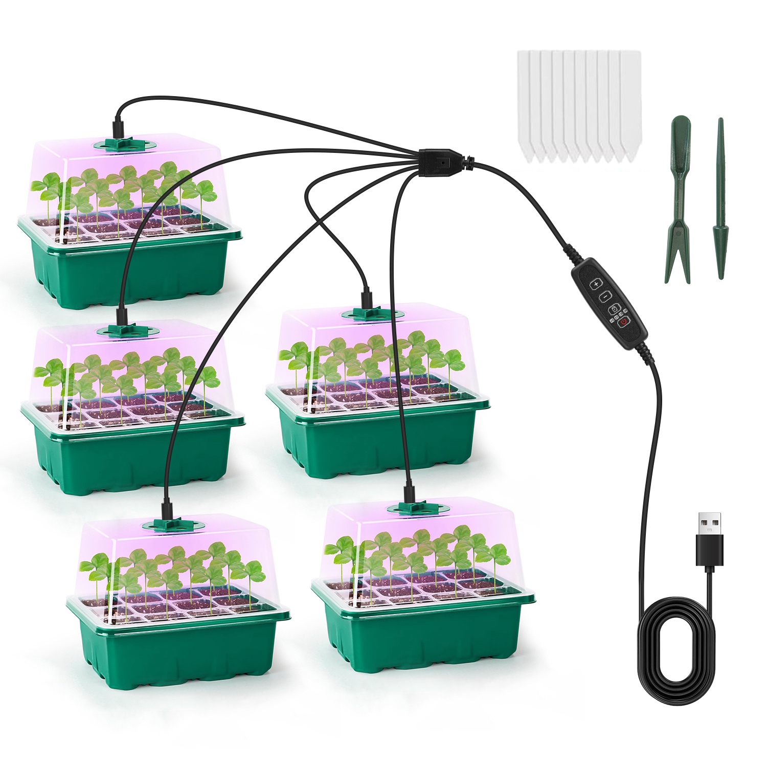 5packs Seed Starter Tray For Spring Gardening With Grow Light