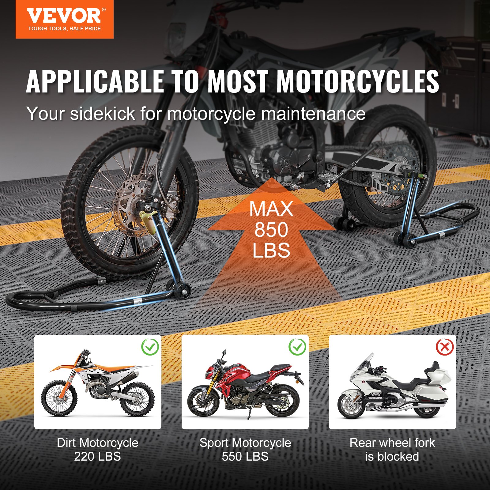 Motorcycle Stand Lift, 850lbs Front Rear Combo Stand Lift