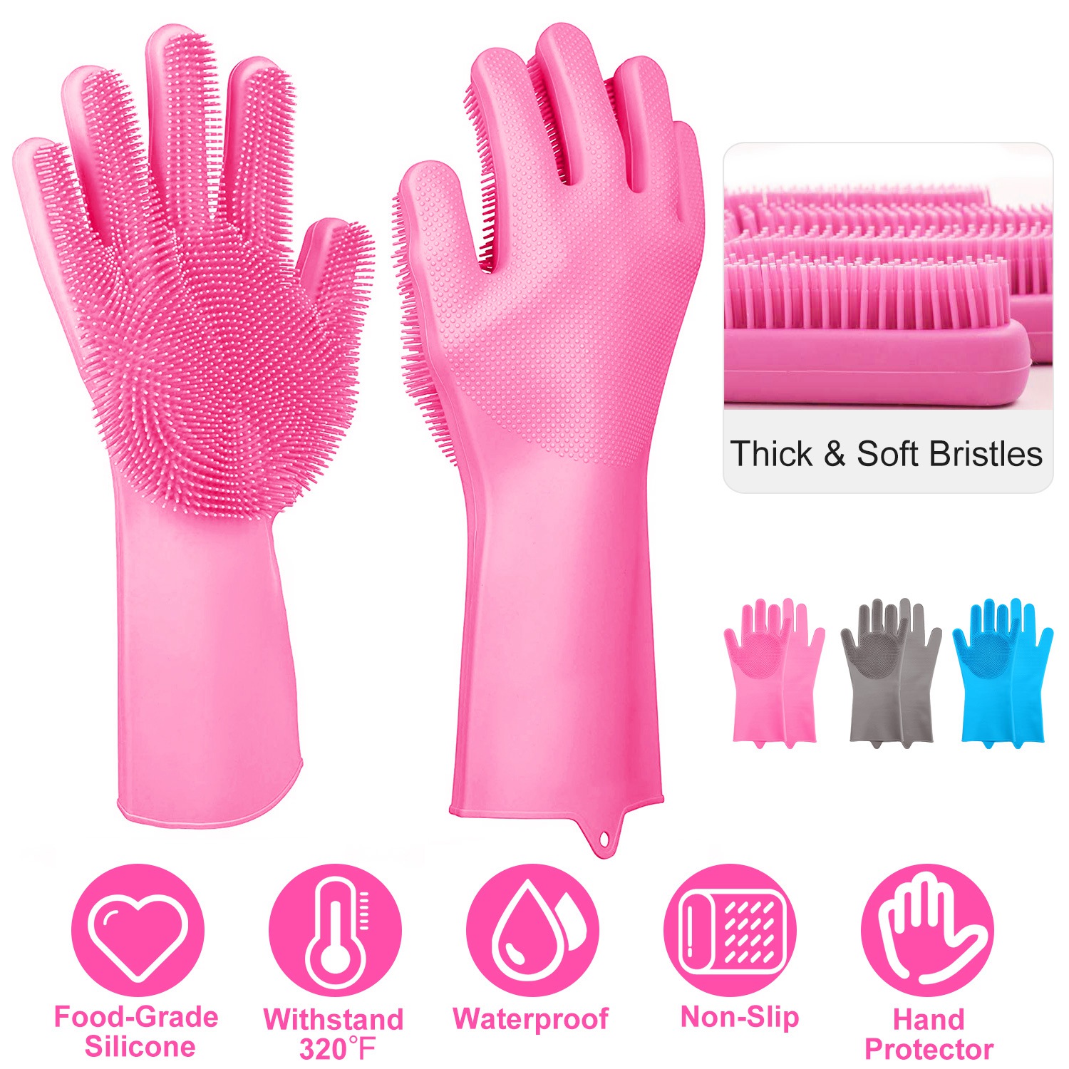 1 Pair Silicone Brush Dishwashing Gloves Cleaning Sponge Pet