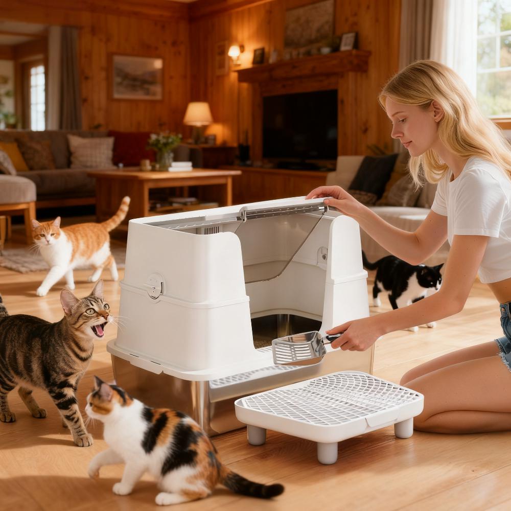 Cat Litter Box ,Top And Side Entry Enclosed Litter Box With